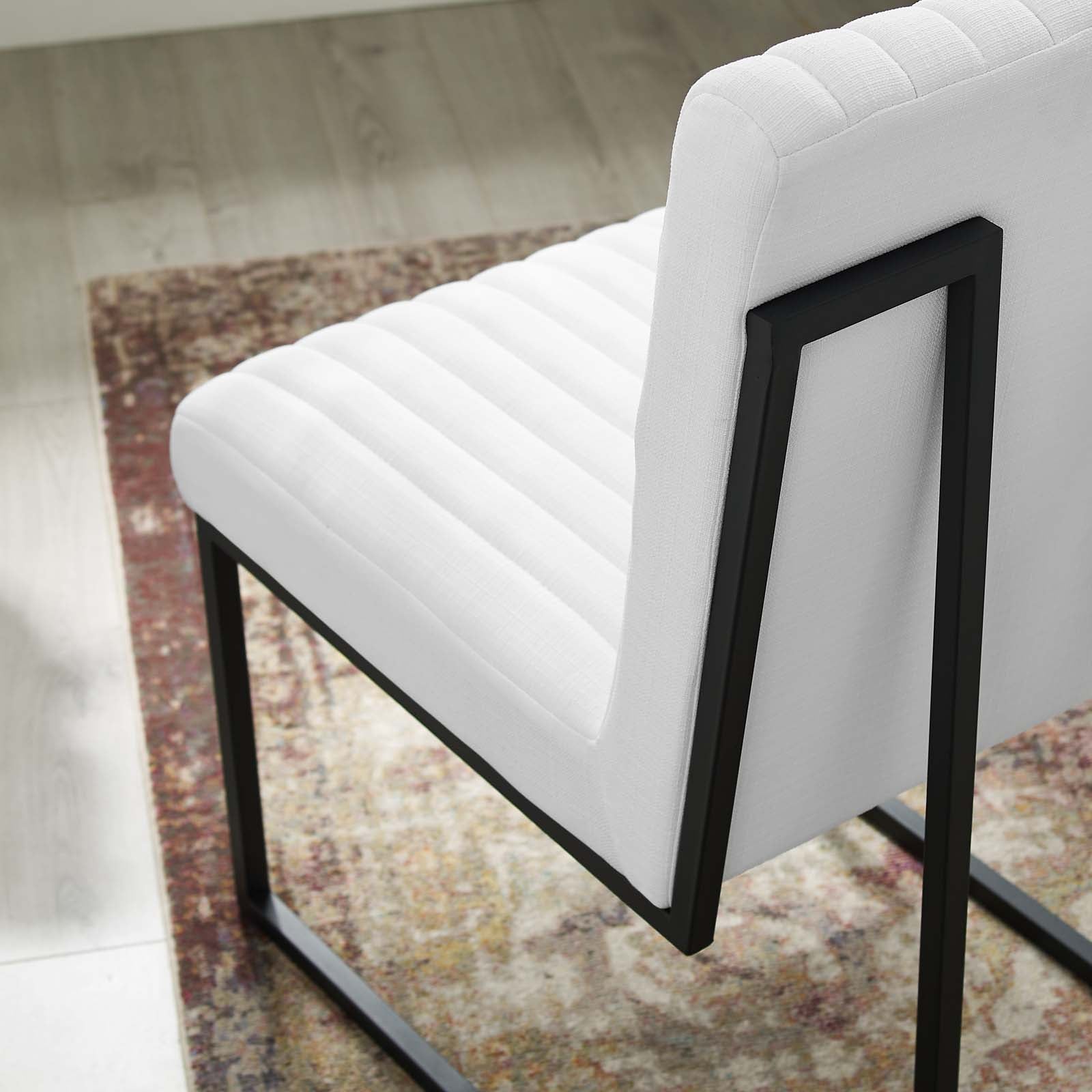 Modway Dining Chairs - Indulge Channel Tufted Fabric Dining Chairs - Set of 2 White