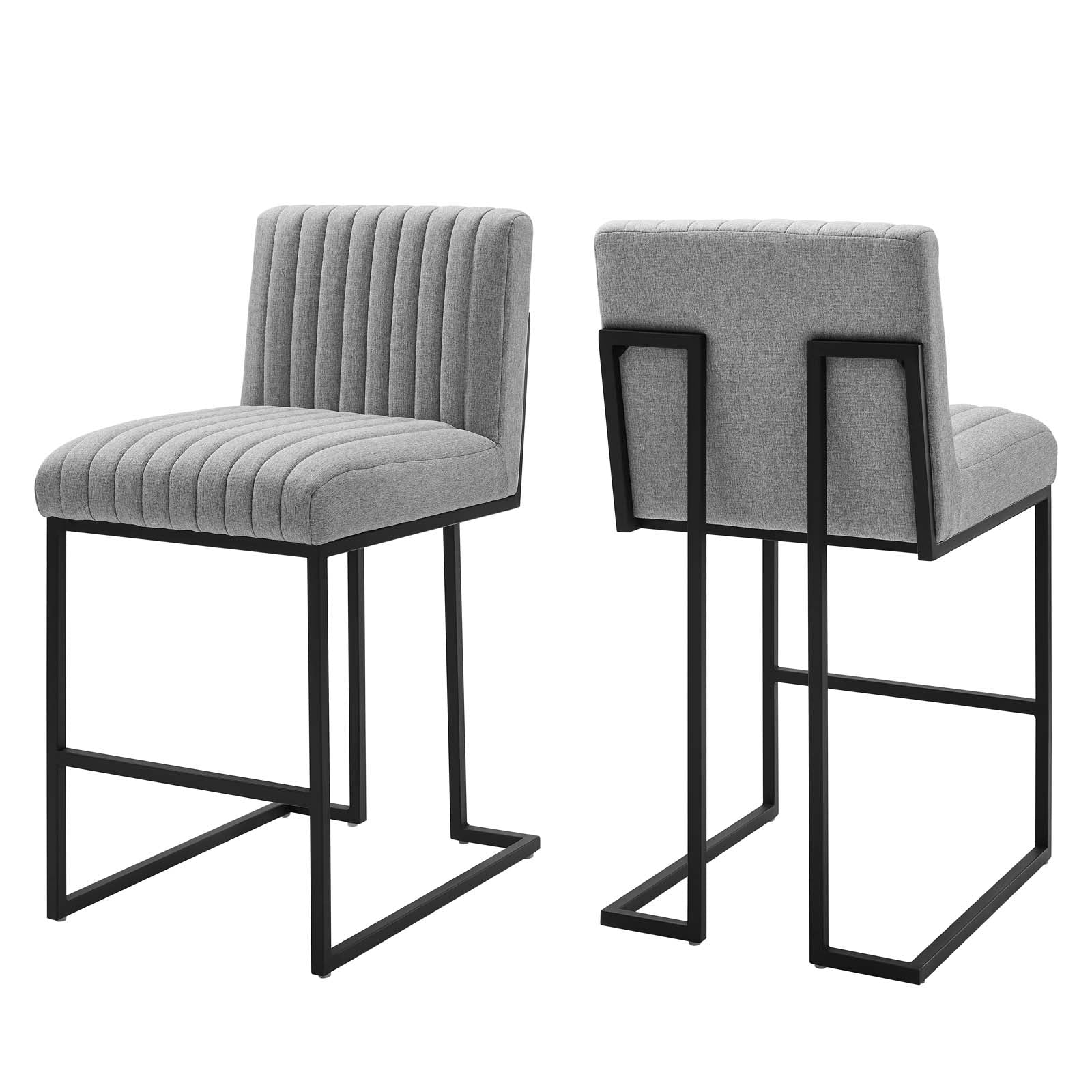 Modway Barstools - Indulge Channel Tufted Fabric Counter Stools Set Of 2 Light Gray