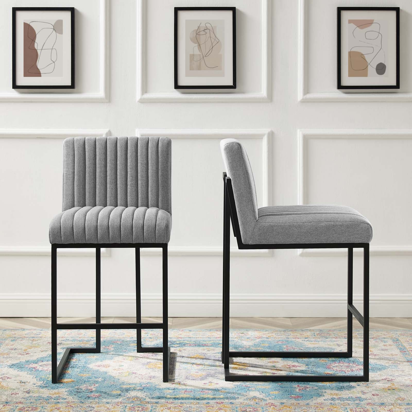 Modway Barstools - Indulge Channel Tufted Fabric Counter Stools Set Of 2 Light Gray