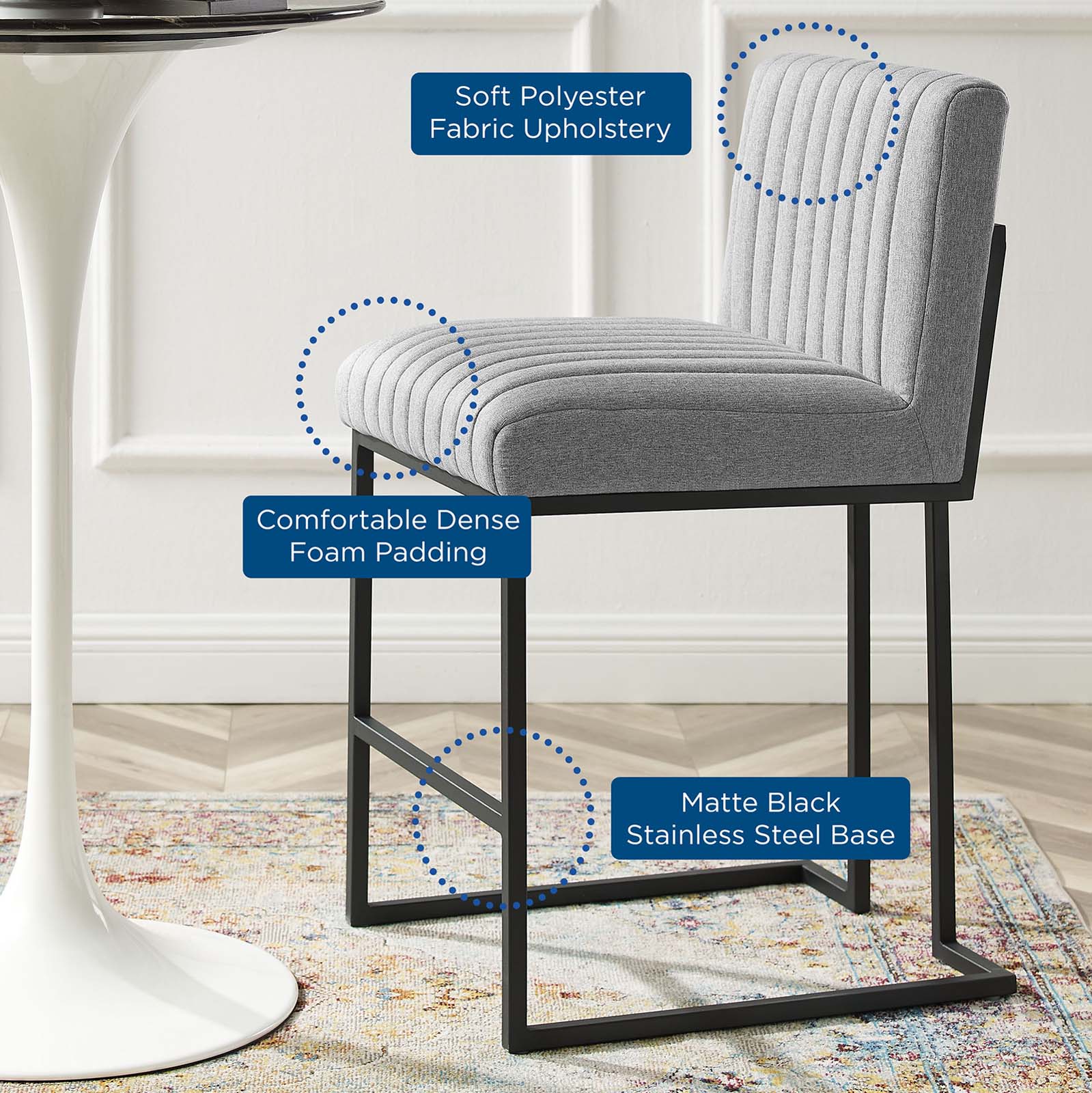 Modway Barstools - Indulge Channel Tufted Fabric Counter Stools Set Of 2 Light Gray