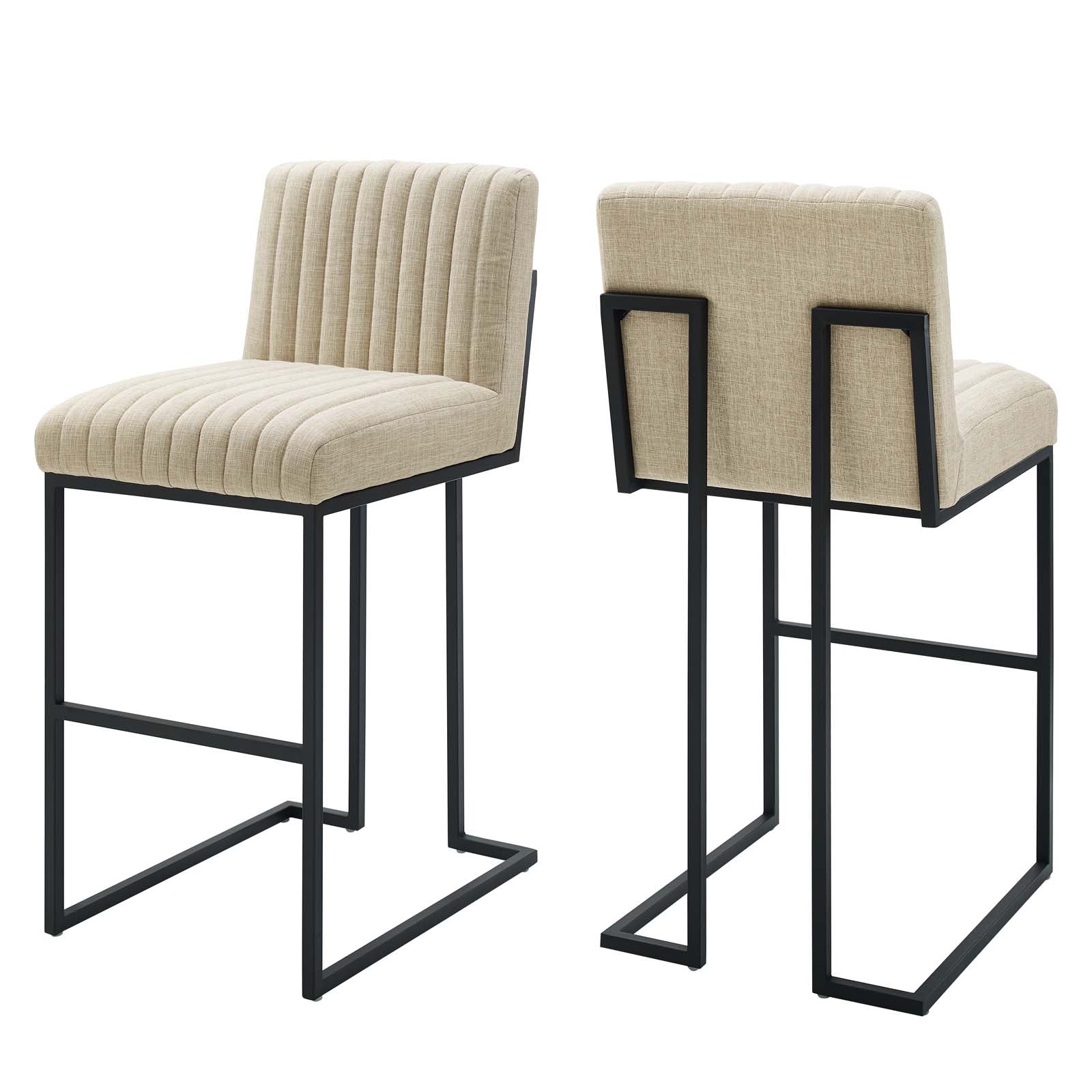 Modway Barstools - Indulge Channel Tufted Fabric Bar Stools Beige (Set of 2)