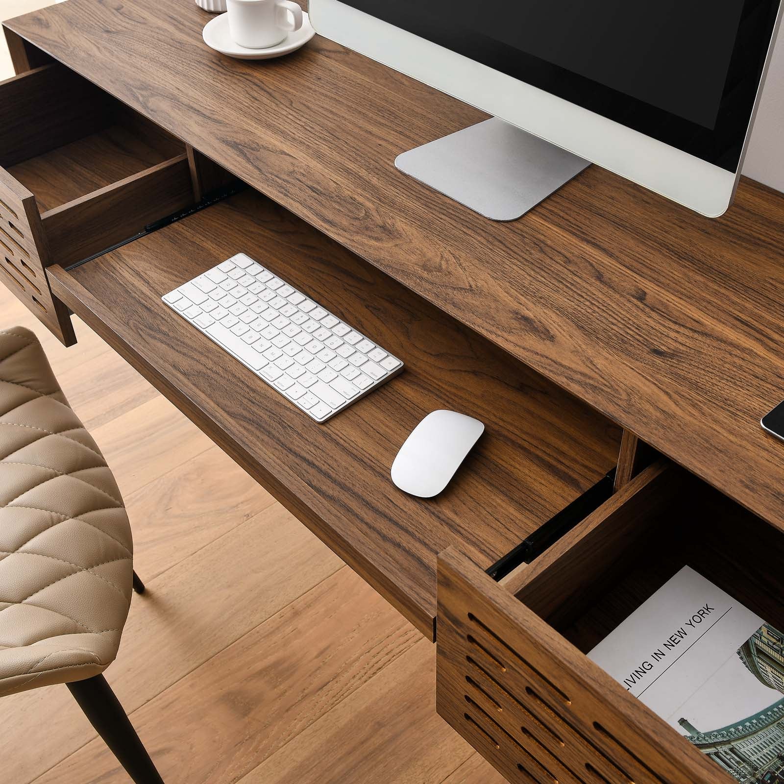 Modway Desks - Merit 60" Wall Mount Wood Office Desk Walnut