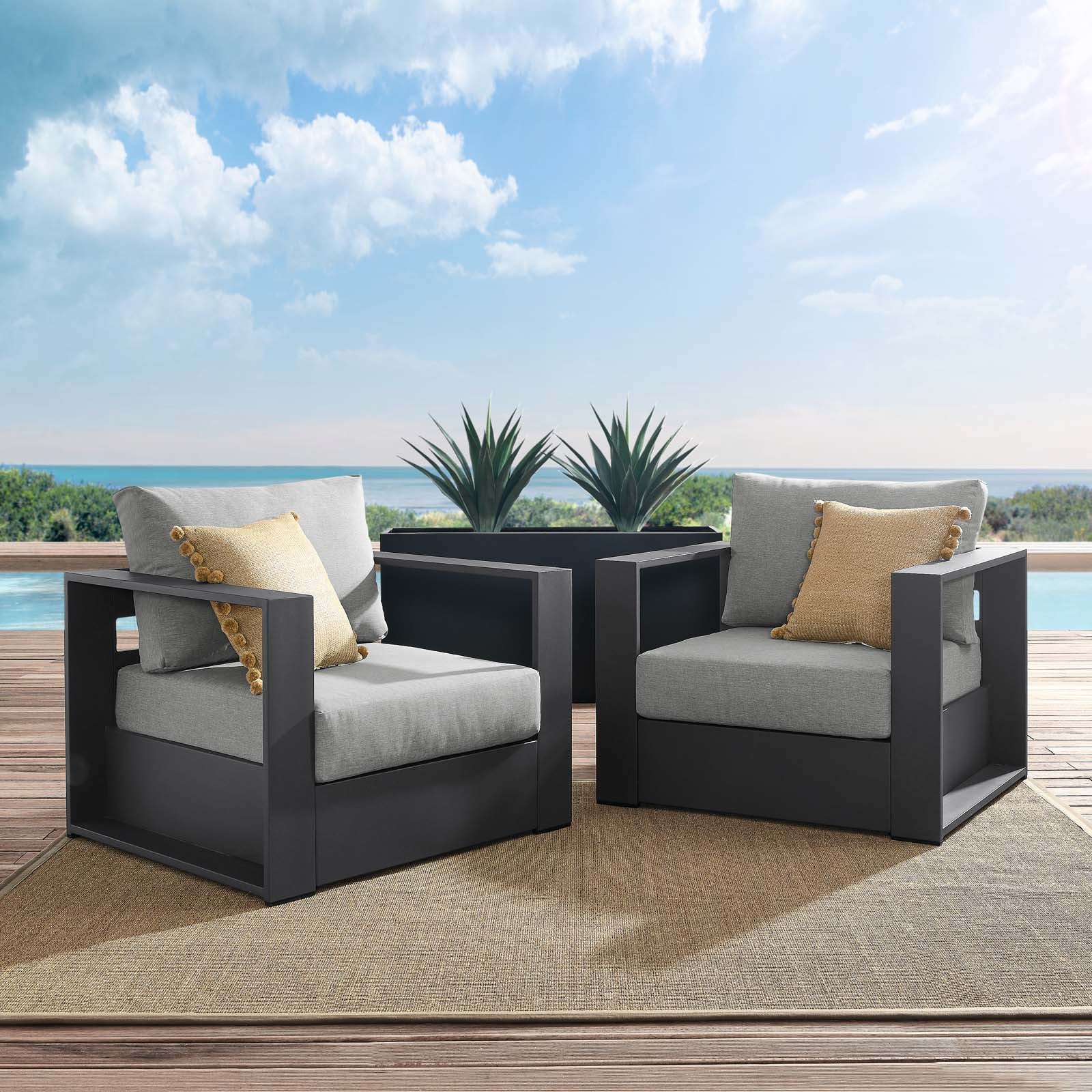 Modway Outdoor Conversation Sets - Tahoe Outdoor Patio Powder-Coated Aluminum 2-Piece Armchair Set Gray