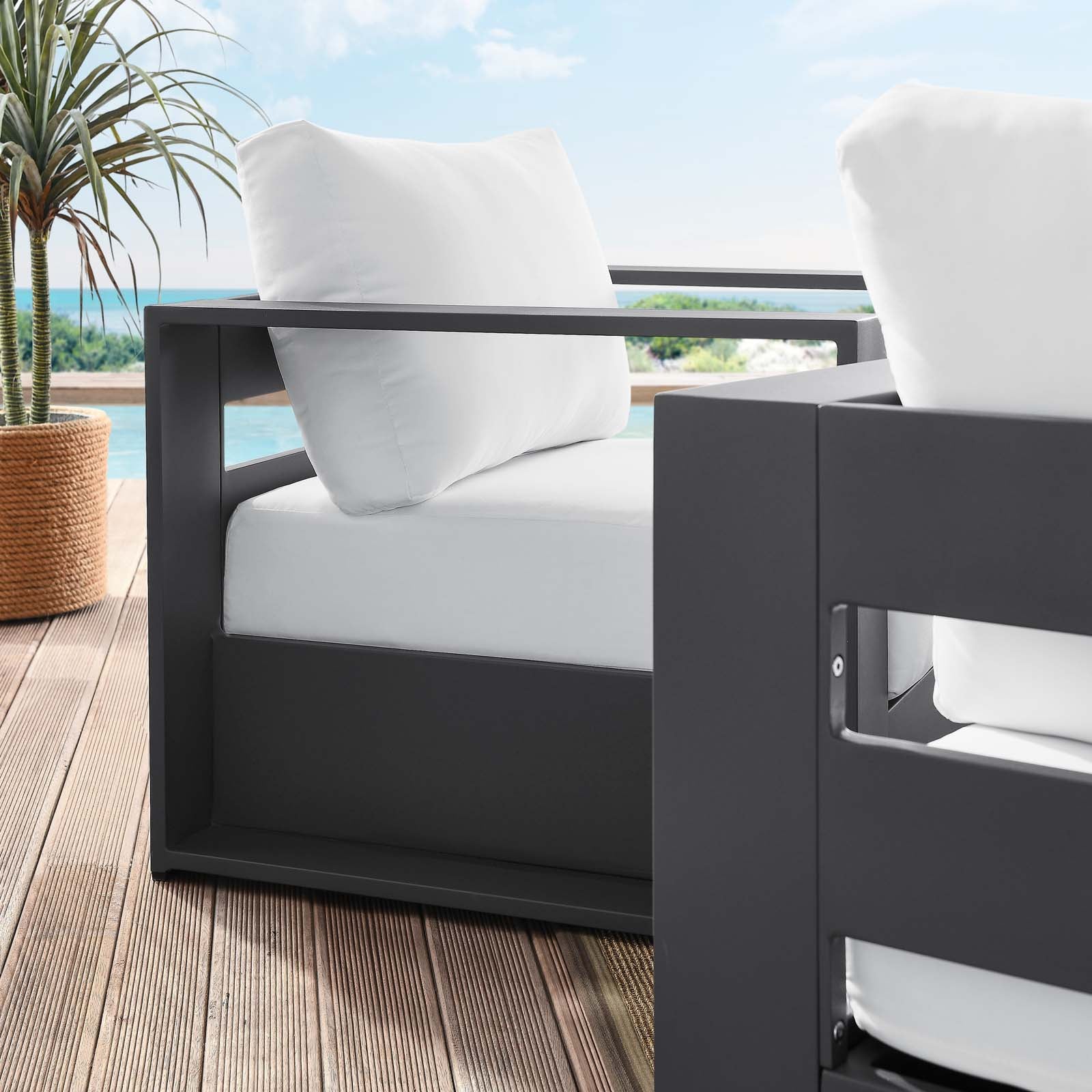 Modway Outdoor Conversation Sets - Tahoe Outdoor Patio Powder-Coated Aluminum 2-Piece Armchair Set Gray White