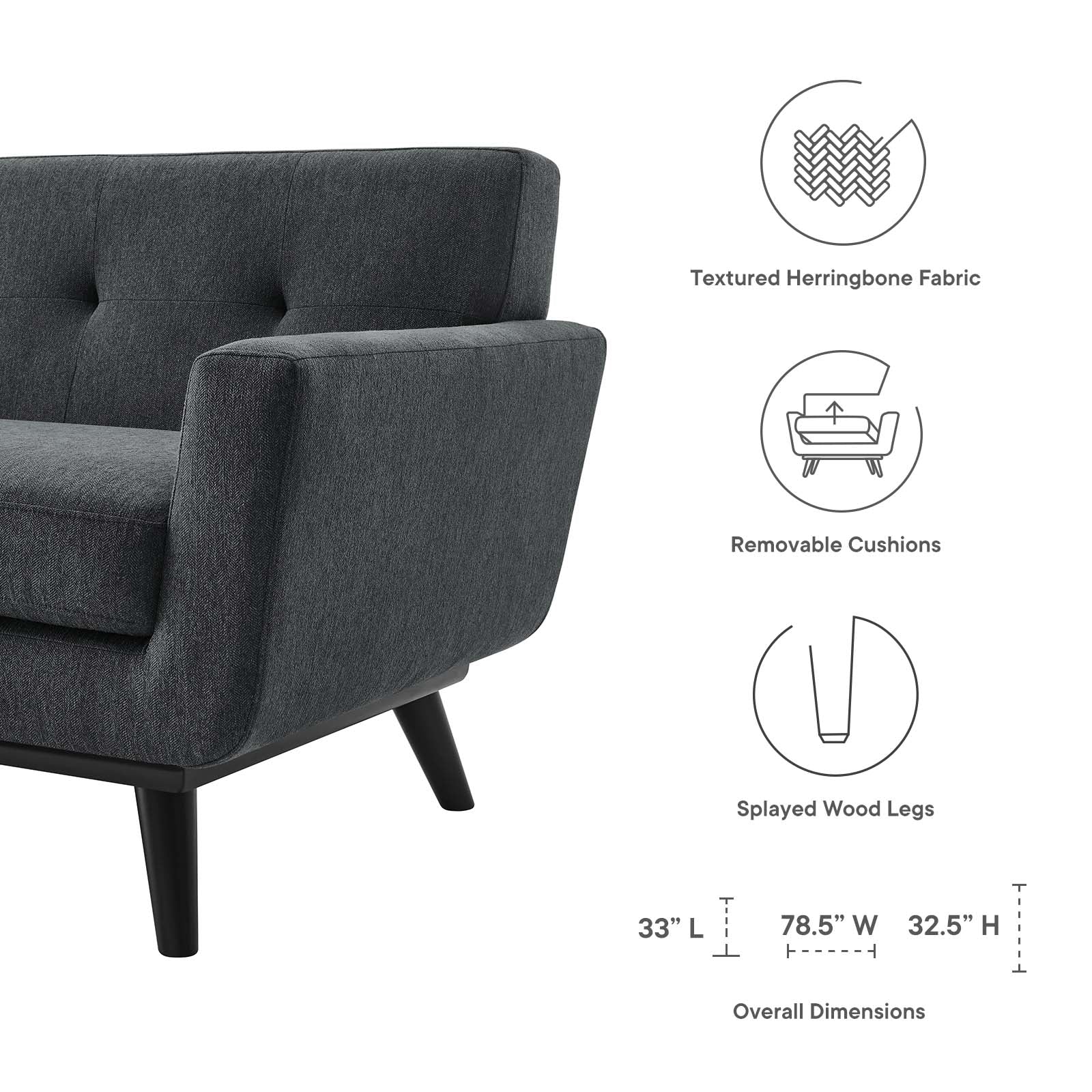 Modway Loveseats - Engage Herringbone Fabric Loveseat Charcoal