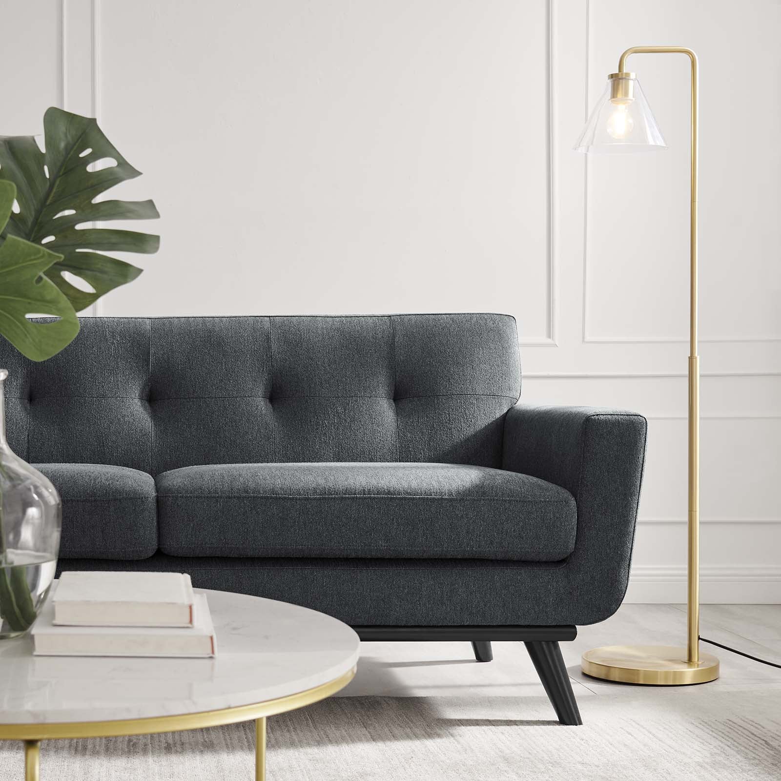 Modway Loveseats - Engage Herringbone Fabric Loveseat Charcoal