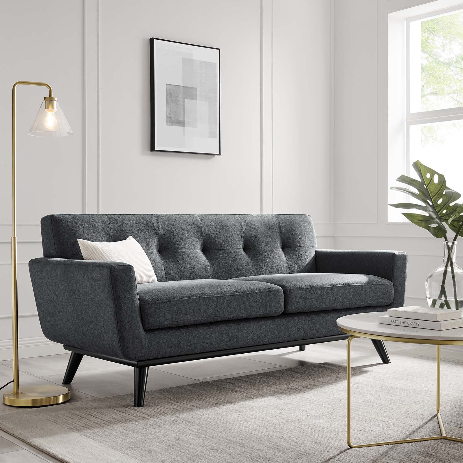 Modway Loveseats - Engage Herringbone Fabric Loveseat Charcoal