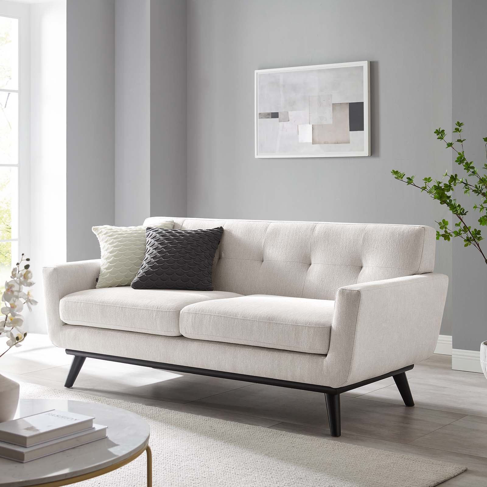 Modway Loveseats - Engage Herringbone Fabric Loveseat Ivory