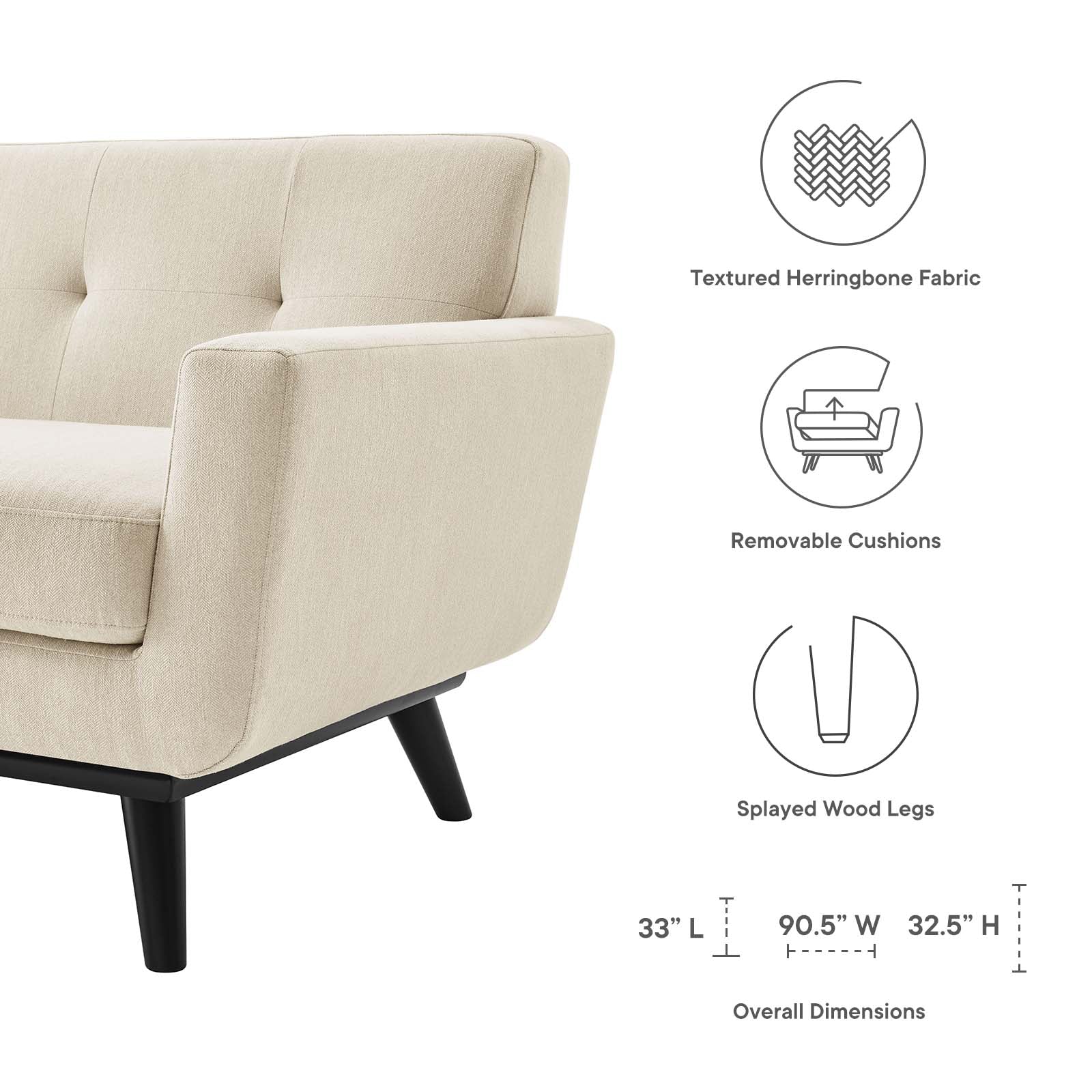 Modway Sofas & Couches - Engage Herringbone Fabric Sofa Beige