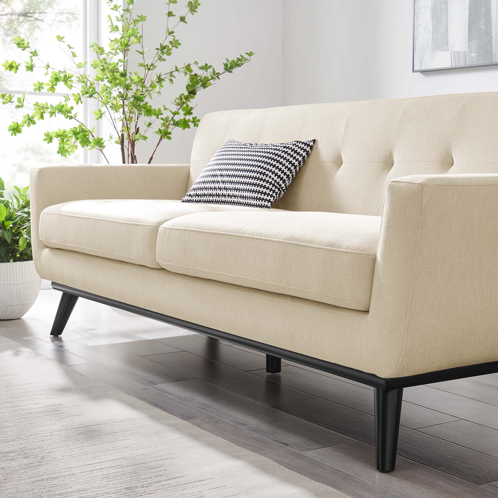 Modway Sofas & Couches - Engage Herringbone Fabric Sofa Beige