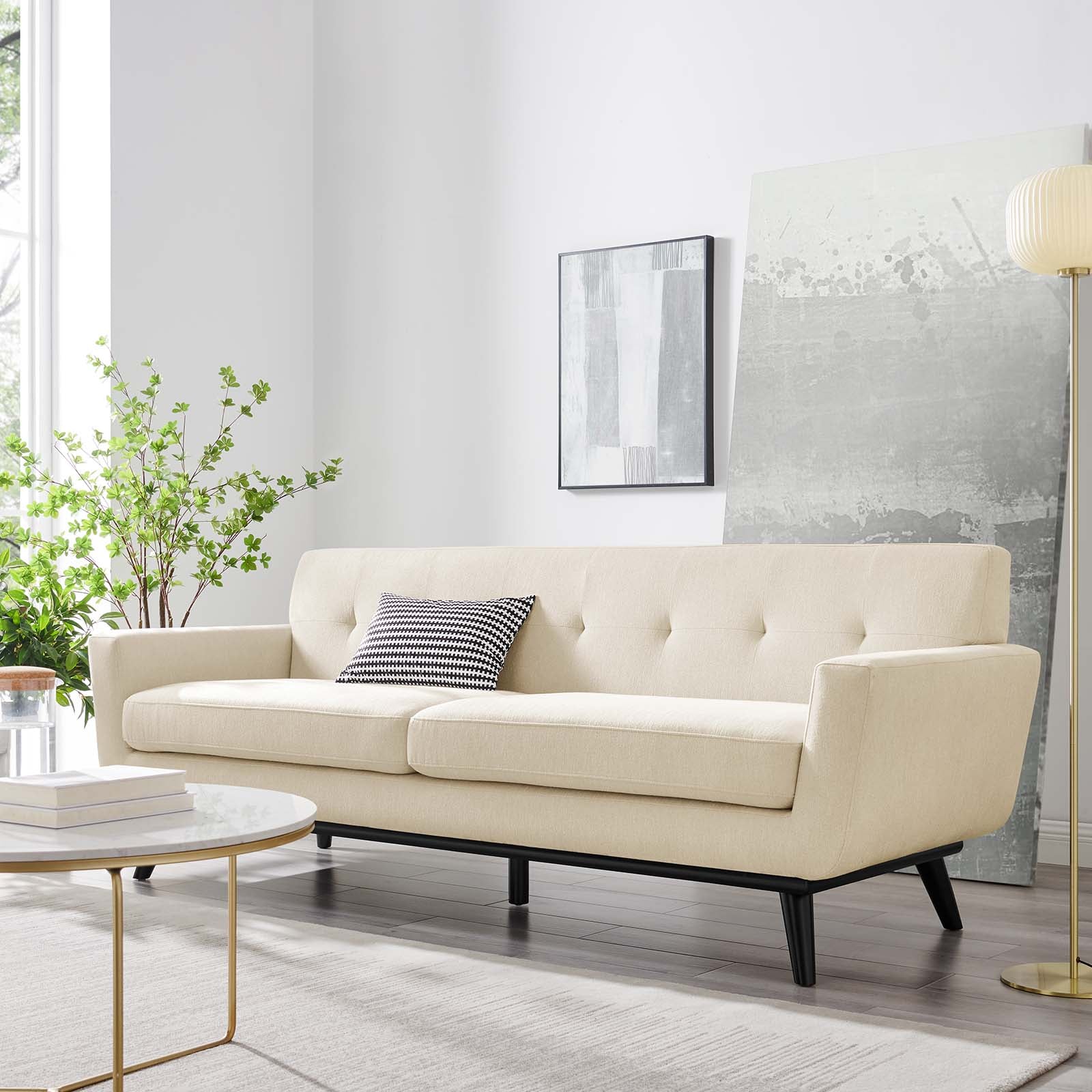 Modway Sofas & Couches - Engage Herringbone Fabric Sofa Beige