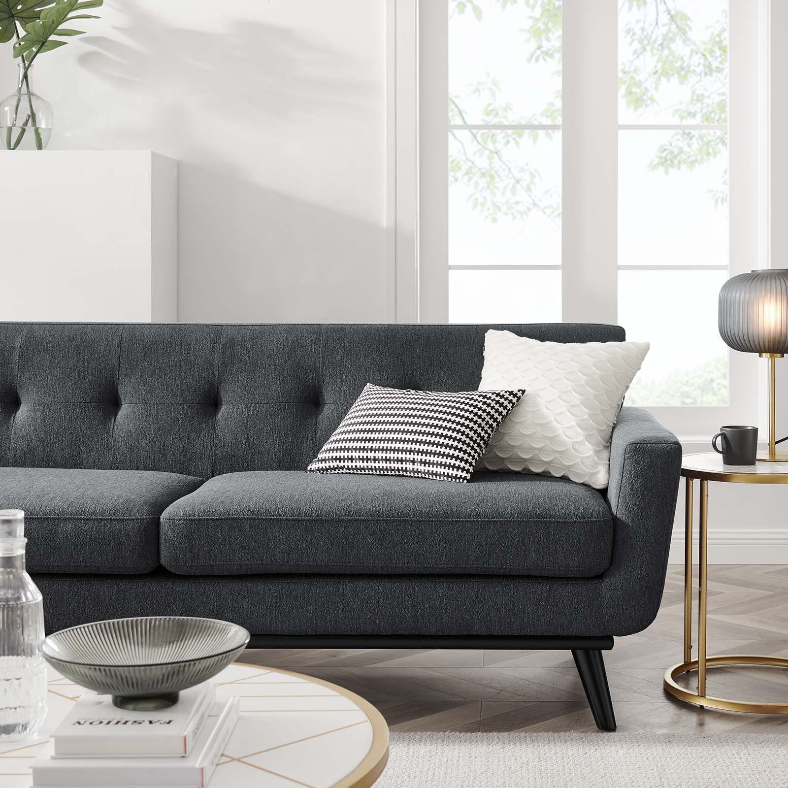Modway Sofas & Couches - Engage Herringbone Fabric Sofa Charcoal