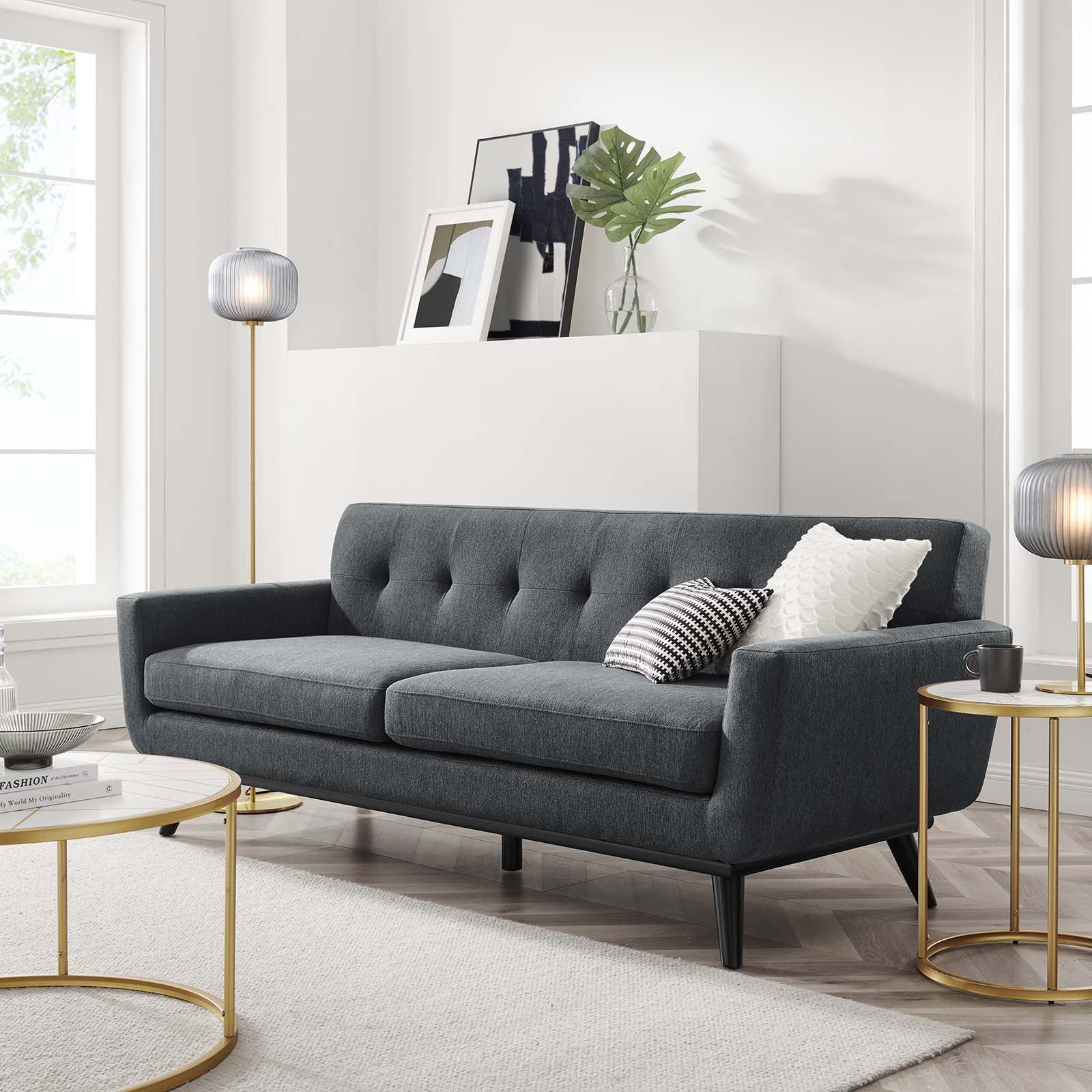 Modway Sofas & Couches - Engage Herringbone Fabric Sofa Charcoal