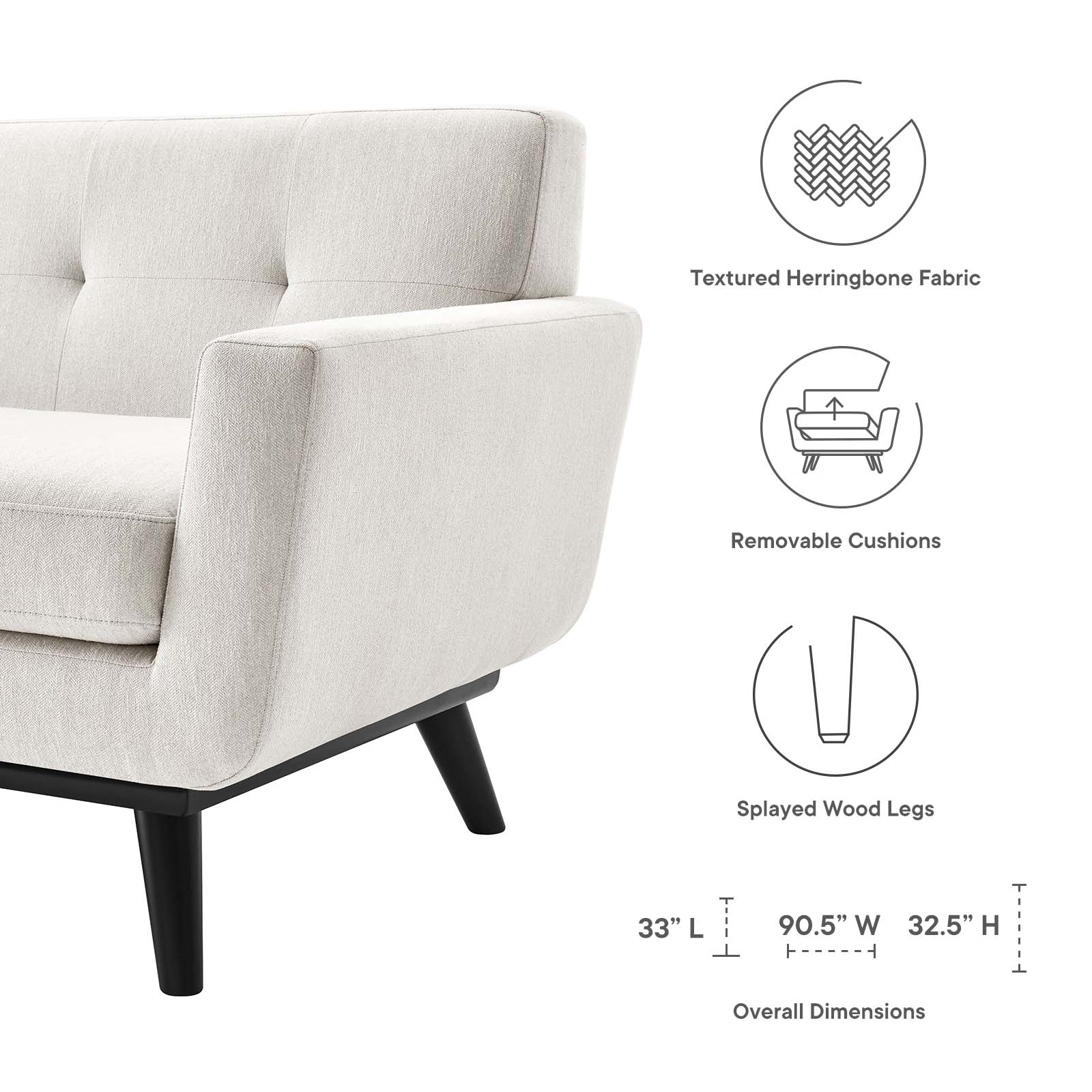 Modway Sofas & Couches - Engage Herringbone Fabric Sofa Ivory