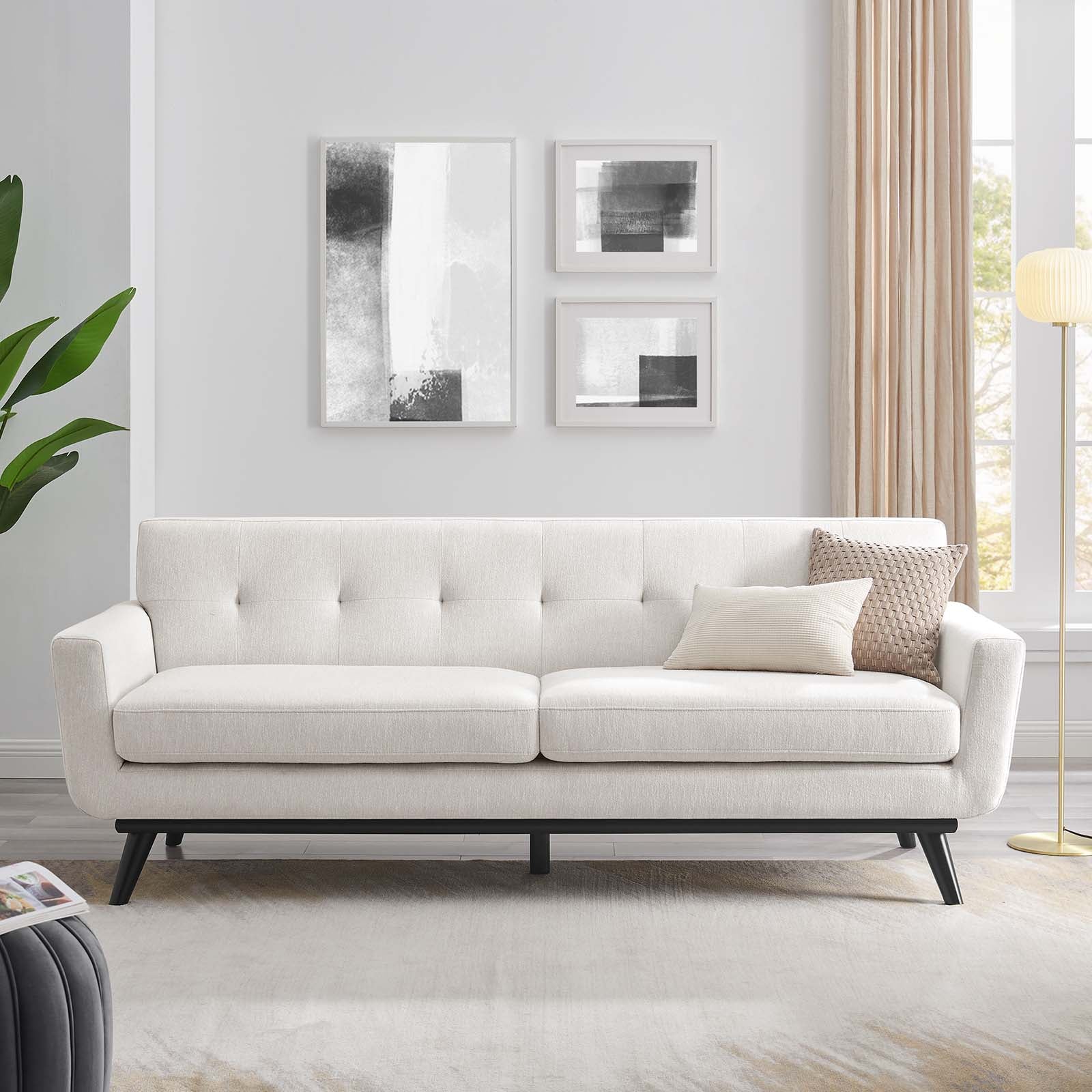 Modway Sofas & Couches - Engage Herringbone Fabric Sofa Ivory