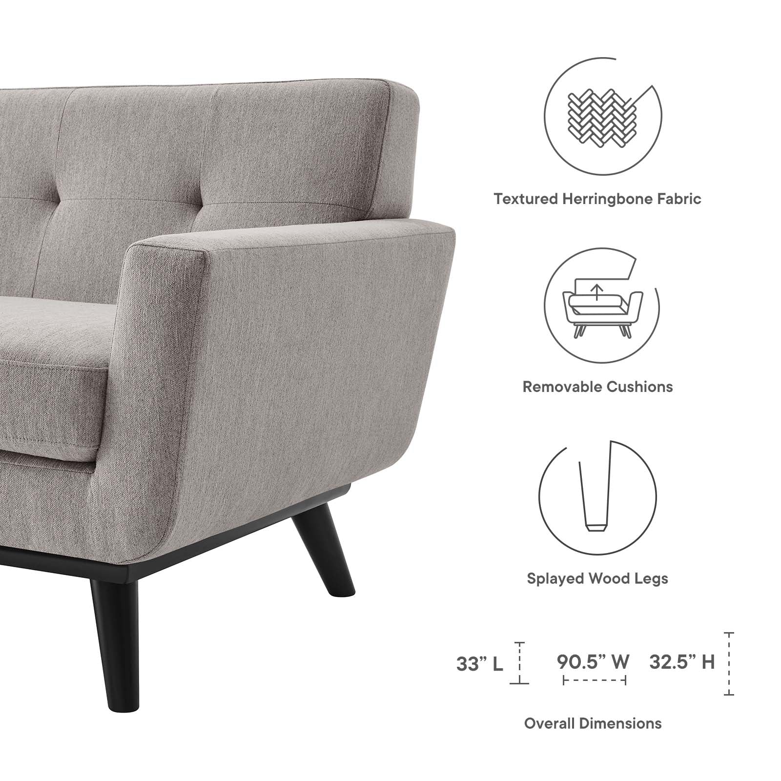 Modway Sofas & Couches - Engage Herringbone Fabric Sofa Light Gray