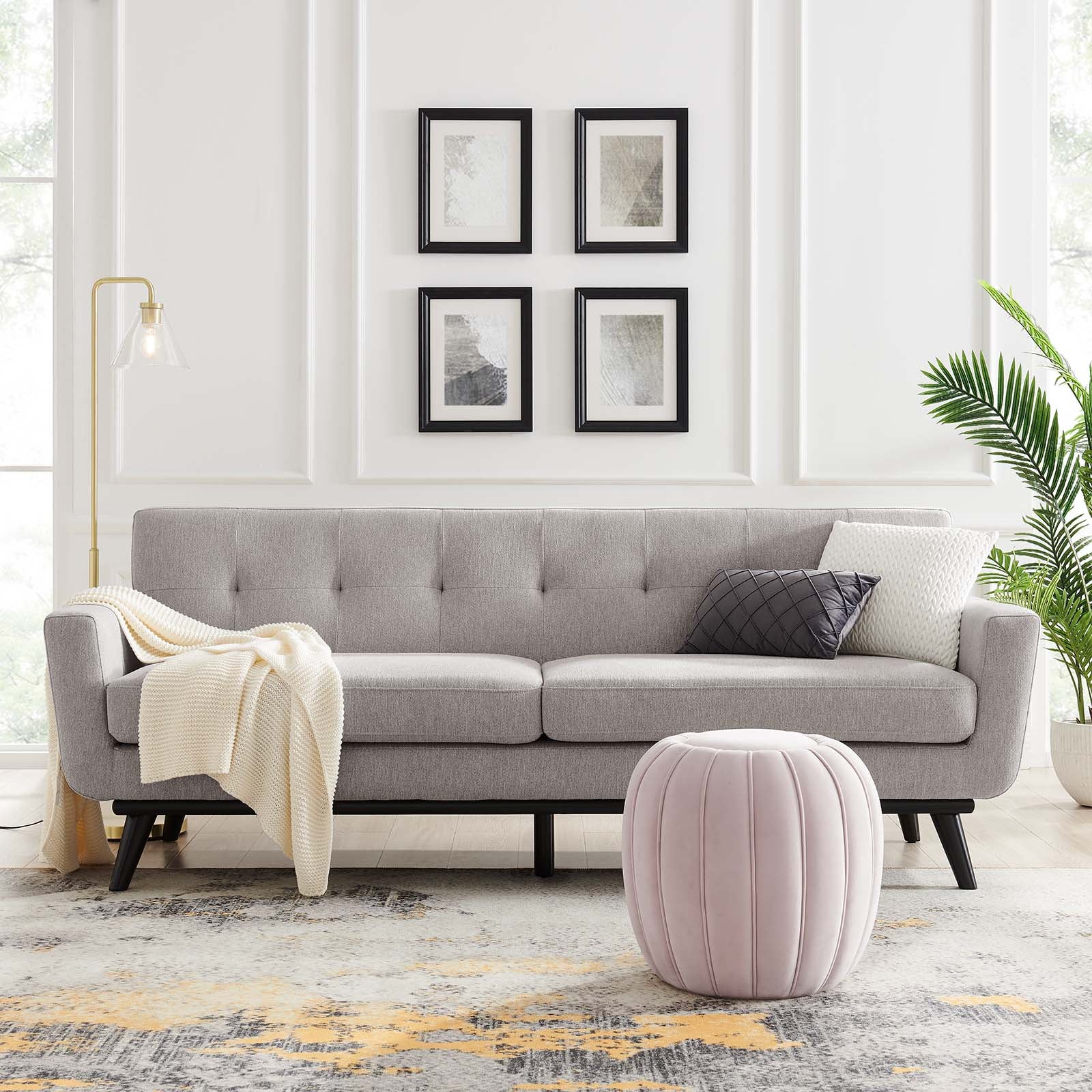 Modway Sofas & Couches - Engage Herringbone Fabric Sofa Light Gray