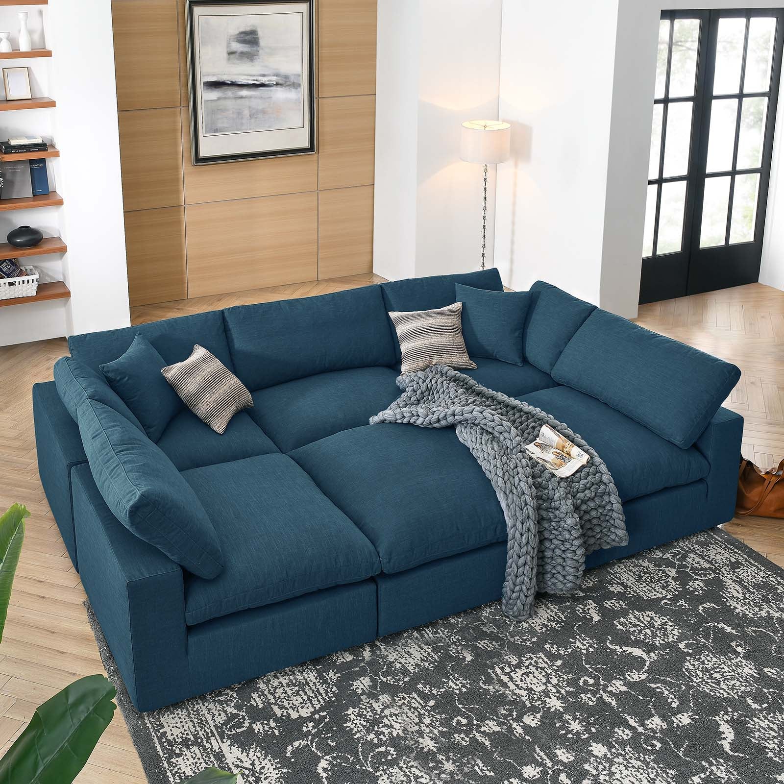 Modway Sectional Sofas - Commix Down Filled Overstuffed 6-Piece Sectional Sofa Azure