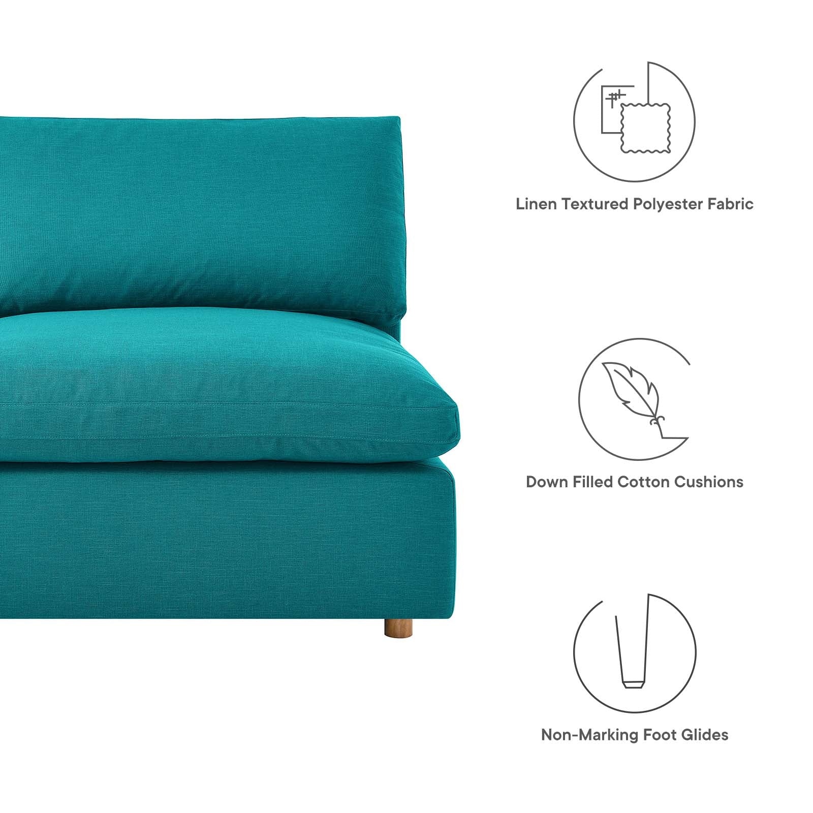 Modway Sectional Sofas - Commix Down Filled Overstuffed 6-Piece Sectional Sofa Teal