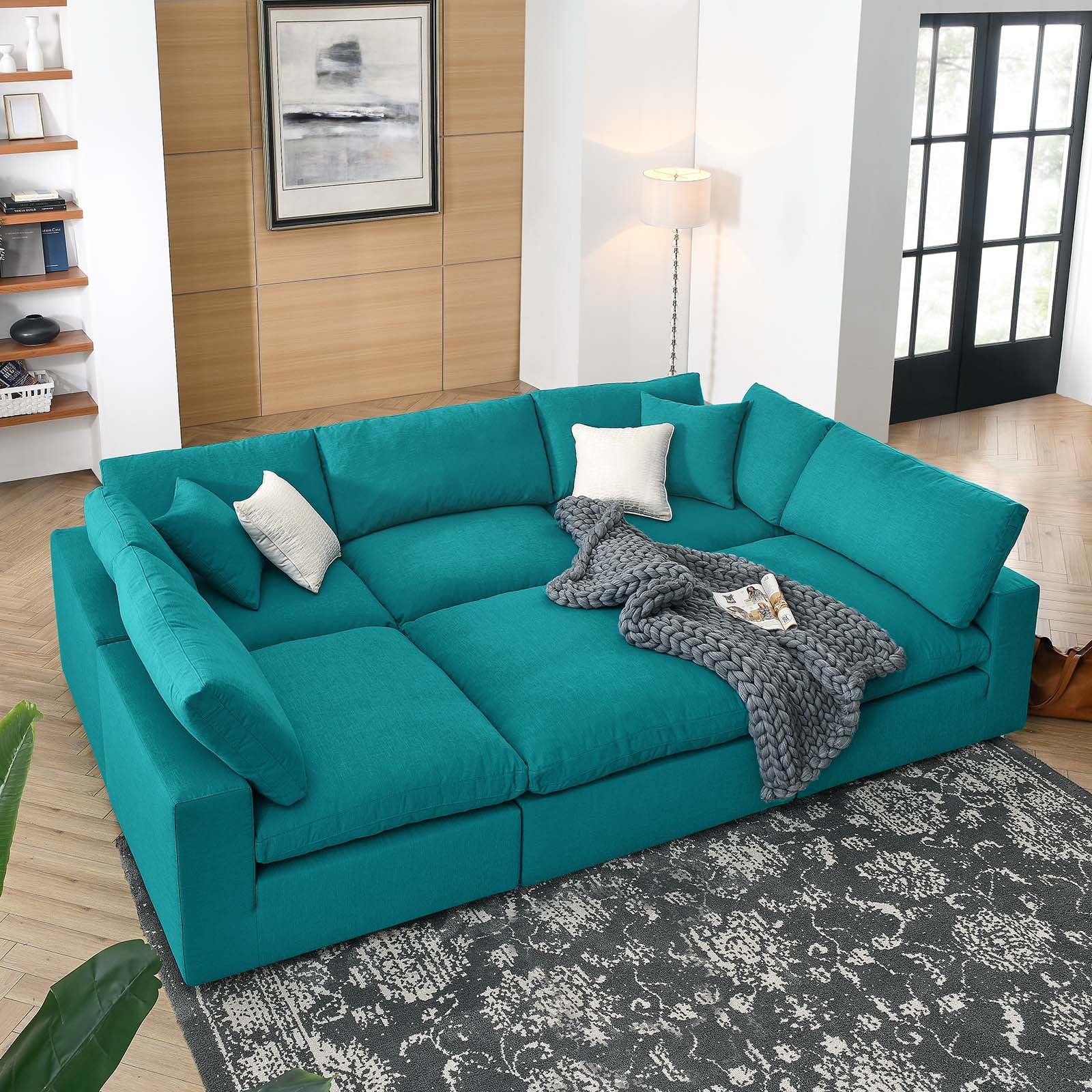 Modway Sectional Sofas - Commix Down Filled Overstuffed 6-Piece Sectional Sofa Teal