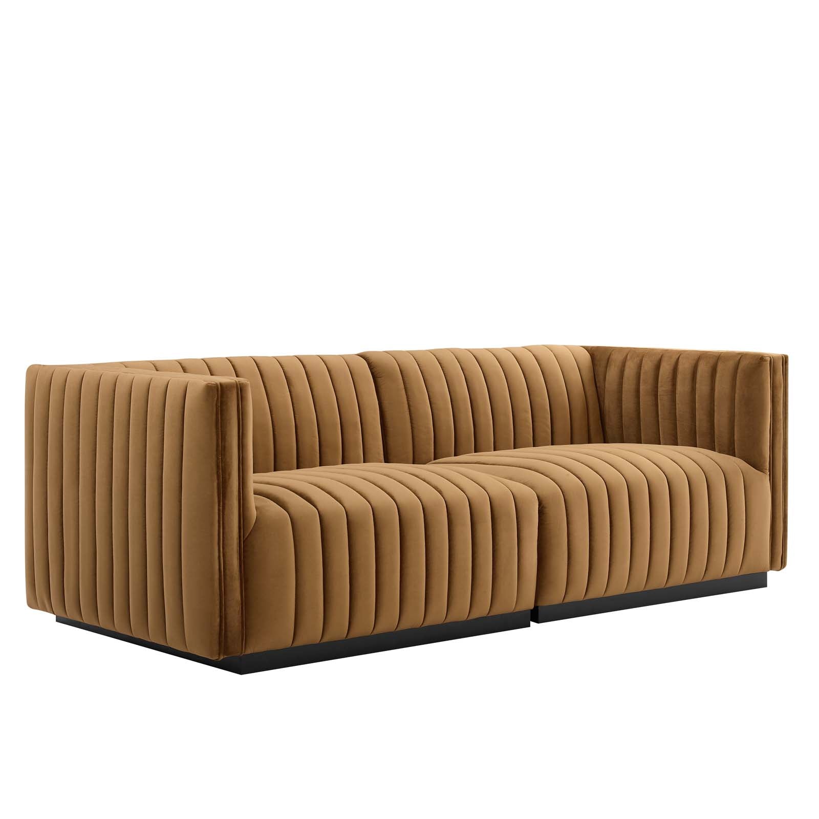 Modway Loveseats - Conjure Channel Tufted Performance Velvet Loveseat Black Cognac