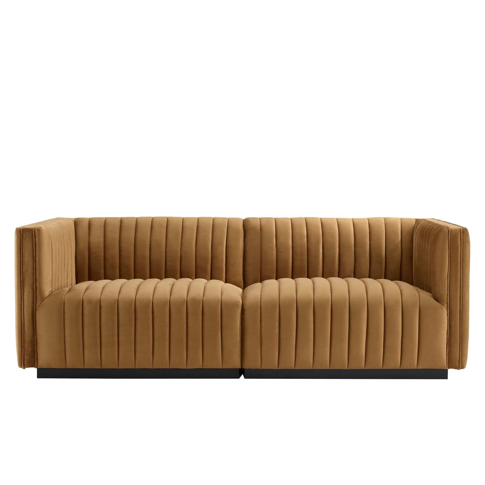 Modway Loveseats - Conjure Channel Tufted Performance Velvet Loveseat Black Cognac