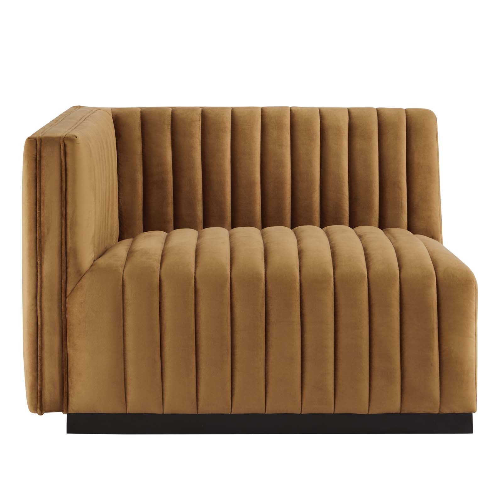 Modway Loveseats - Conjure Channel Tufted Performance Velvet Loveseat Black Cognac