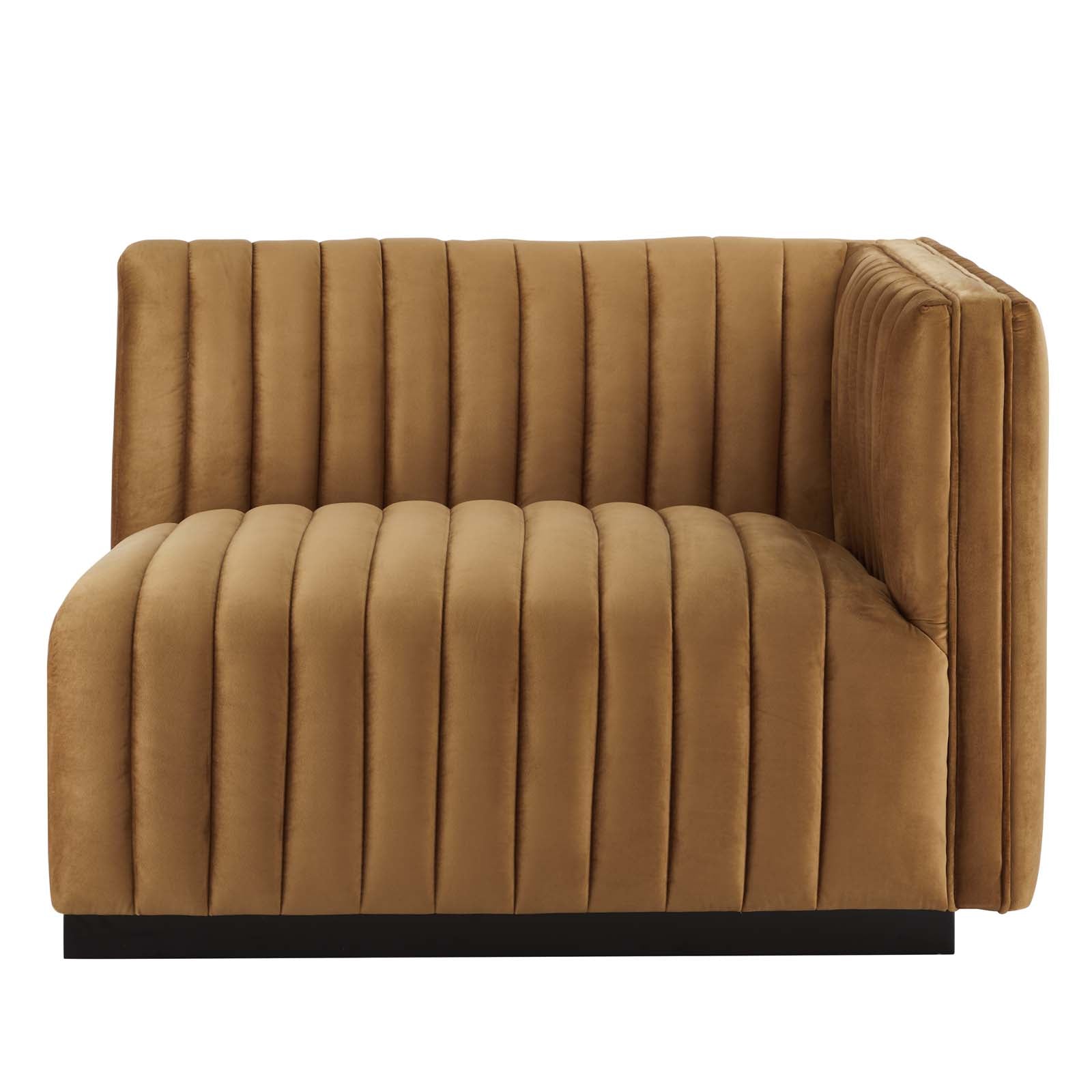 Modway Loveseats - Conjure Channel Tufted Performance Velvet Loveseat Black Cognac