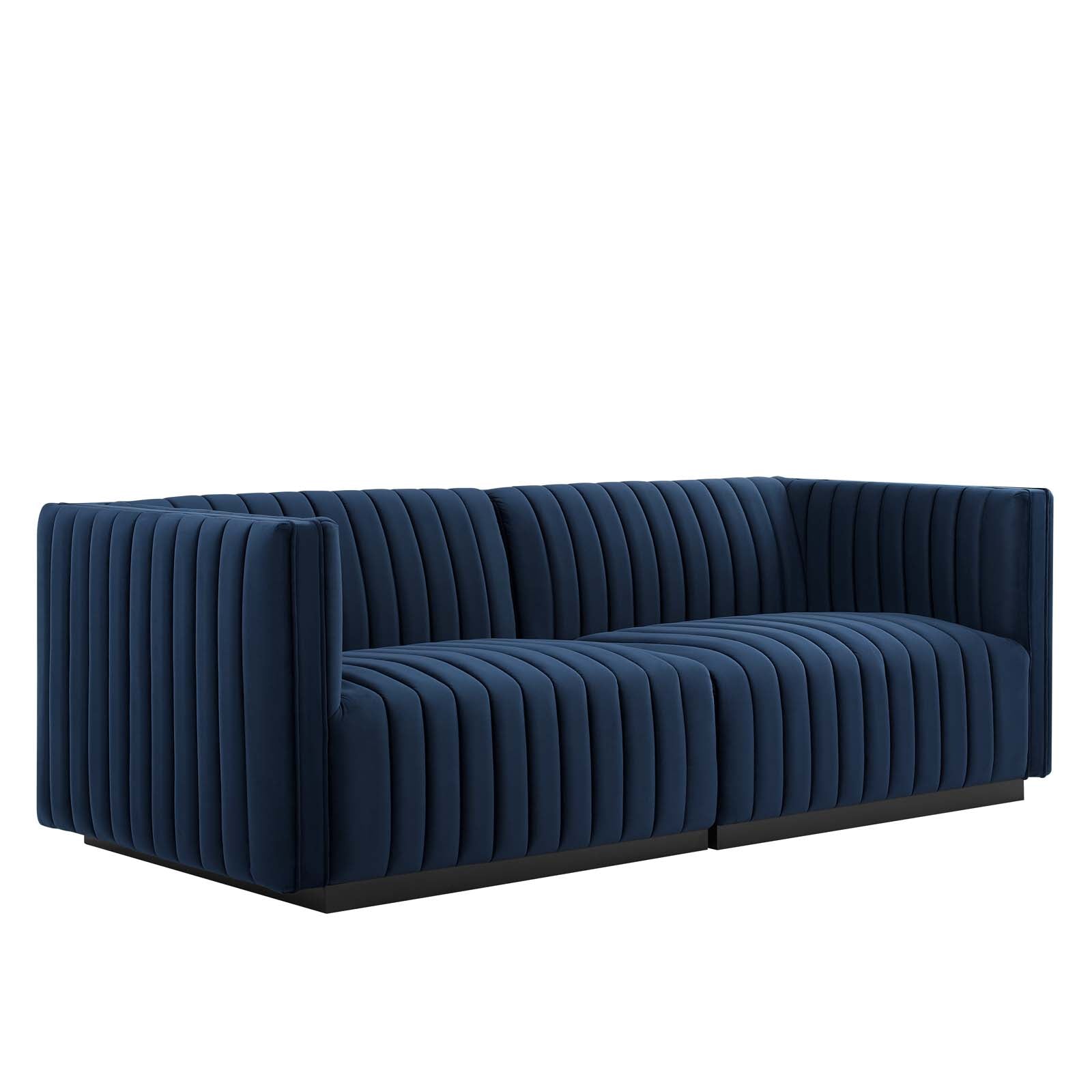 Modway Loveseats - Conjure Channel Tufted Performance Velvet Loveseat Black Midnight Blue