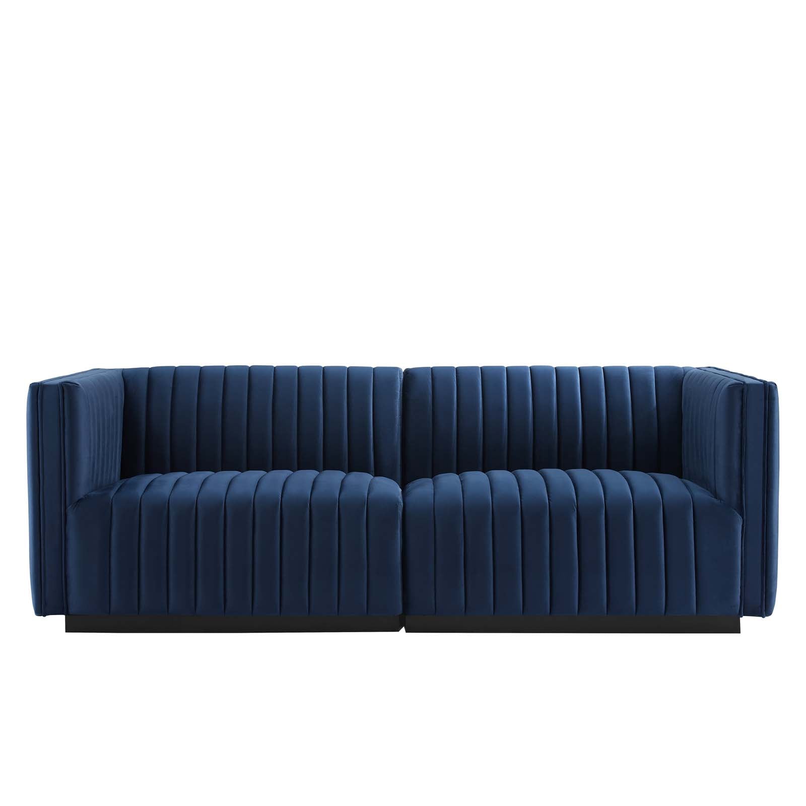 Modway Loveseats - Conjure Channel Tufted Performance Velvet Loveseat Black Midnight Blue