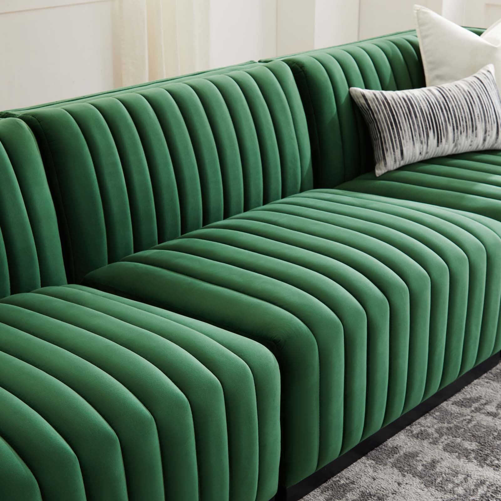 Modway Sofas & Couches - Conjure Channel Tufted Performance Velvet Sofa Black Emerald