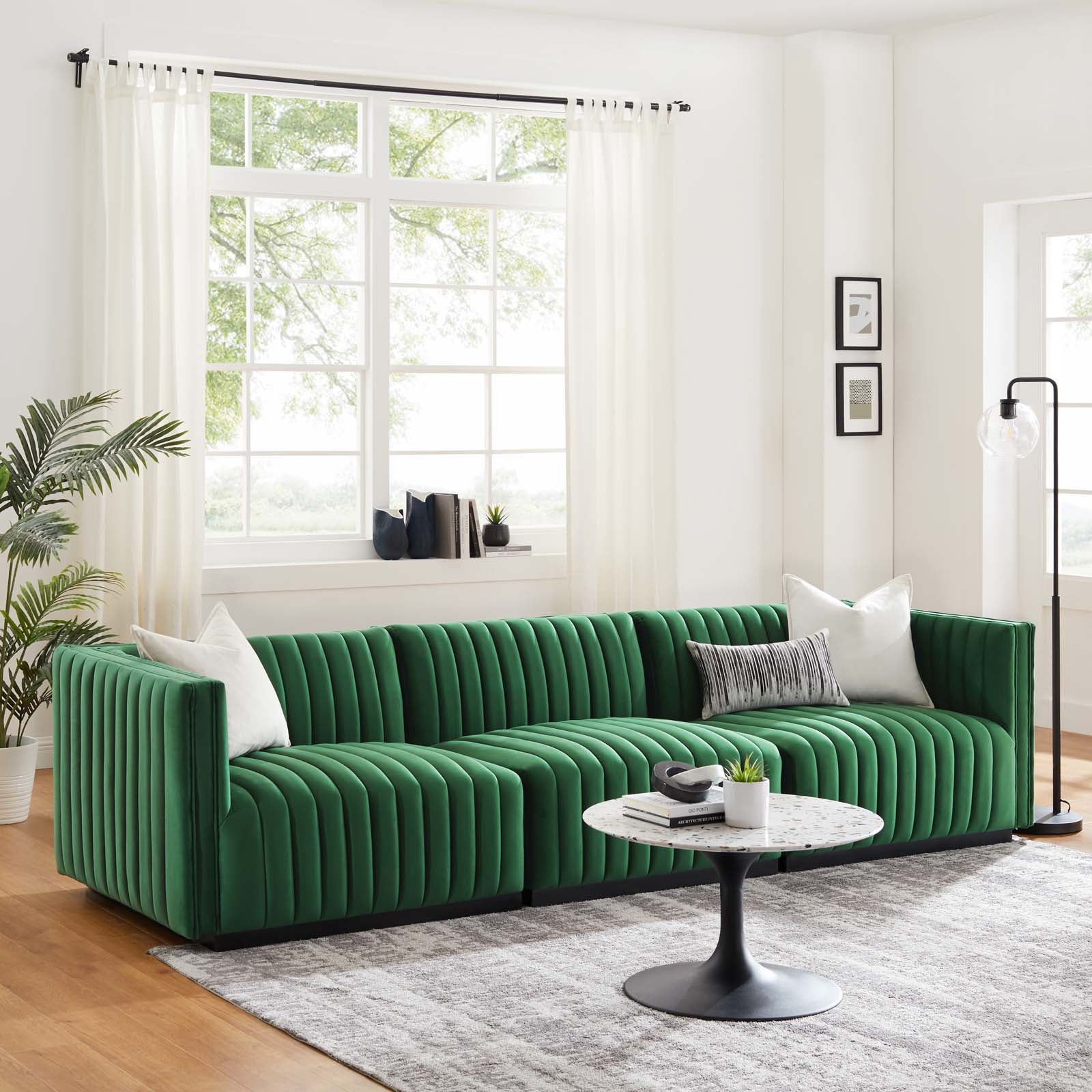 Modway Sofas & Couches - Conjure Channel Tufted Performance Velvet Sofa Black Emerald