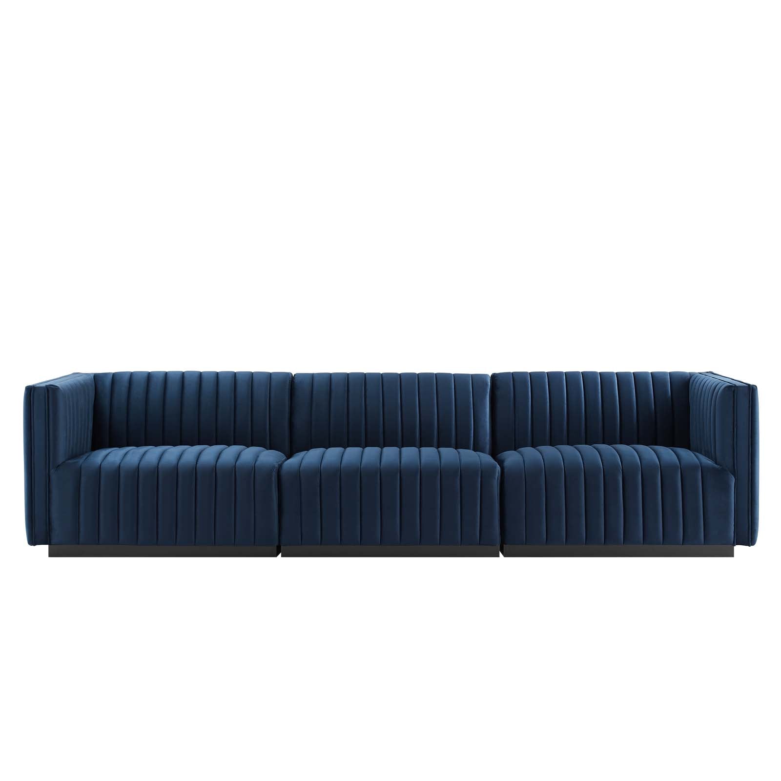 Modway Sofas & Couches - Conjure Channel Tufted Performance Velvet Sofa Black Midnight Blue