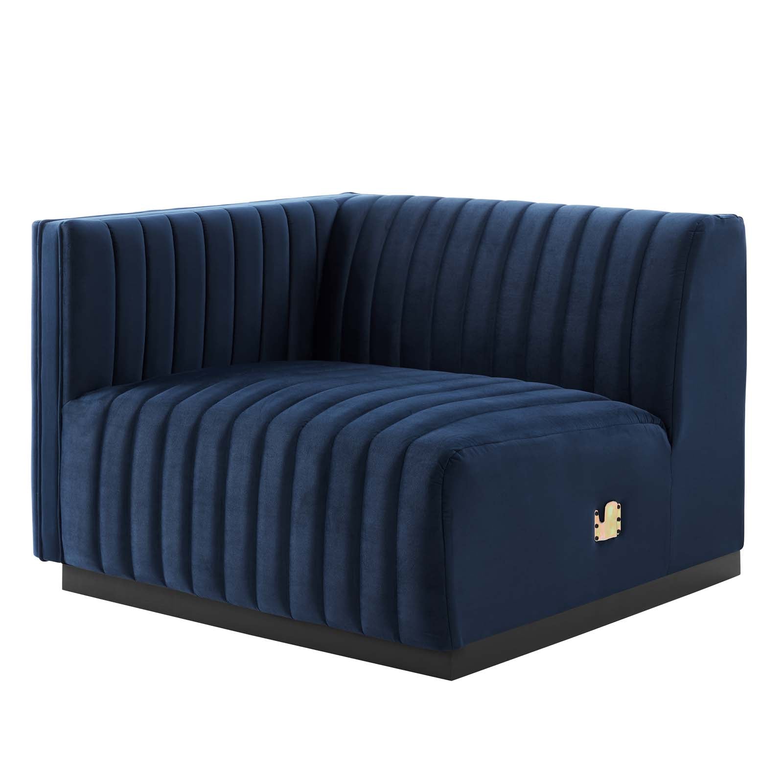 Modway Sofas & Couches - Conjure Channel Tufted Performance Velvet Sofa Black Midnight Blue