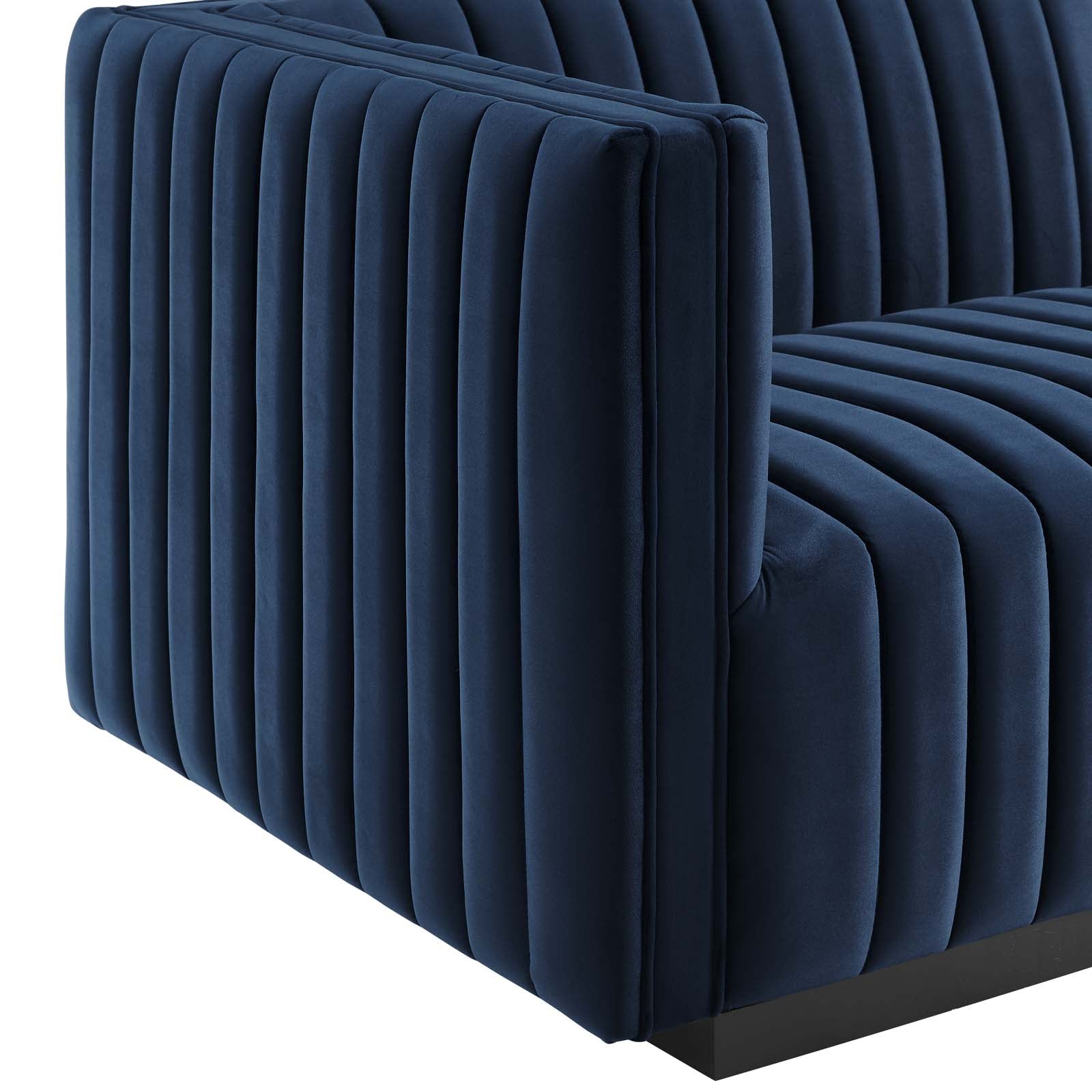 Modway Sofas & Couches - Conjure Channel Tufted Performance Velvet Sofa Black Midnight Blue