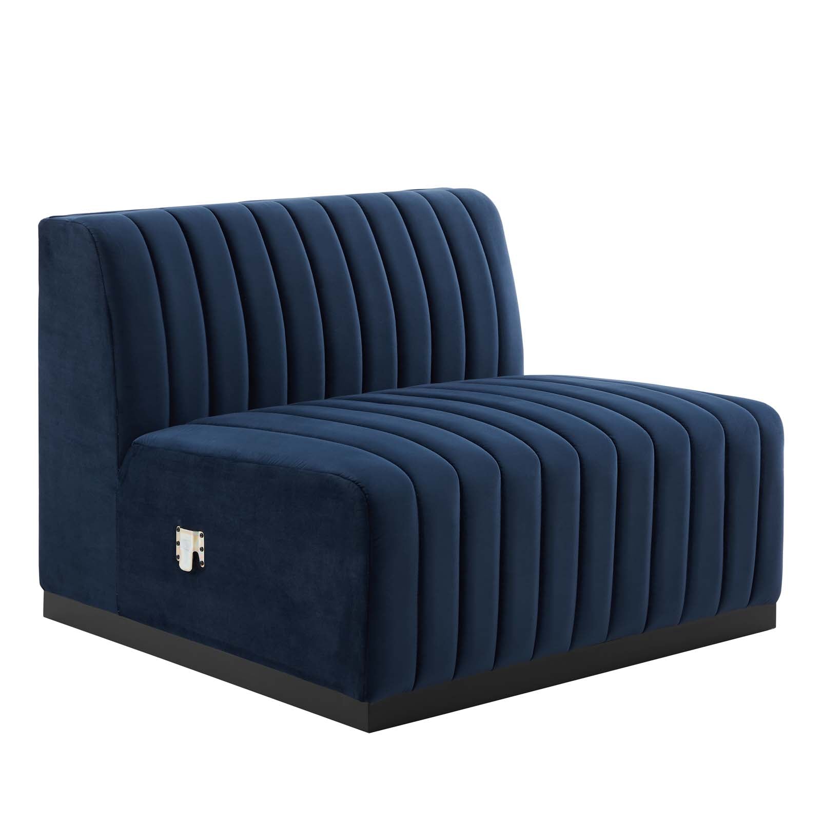 Modway Sofas & Couches - Conjure Channel Tufted Performance Velvet Sofa Black Midnight Blue