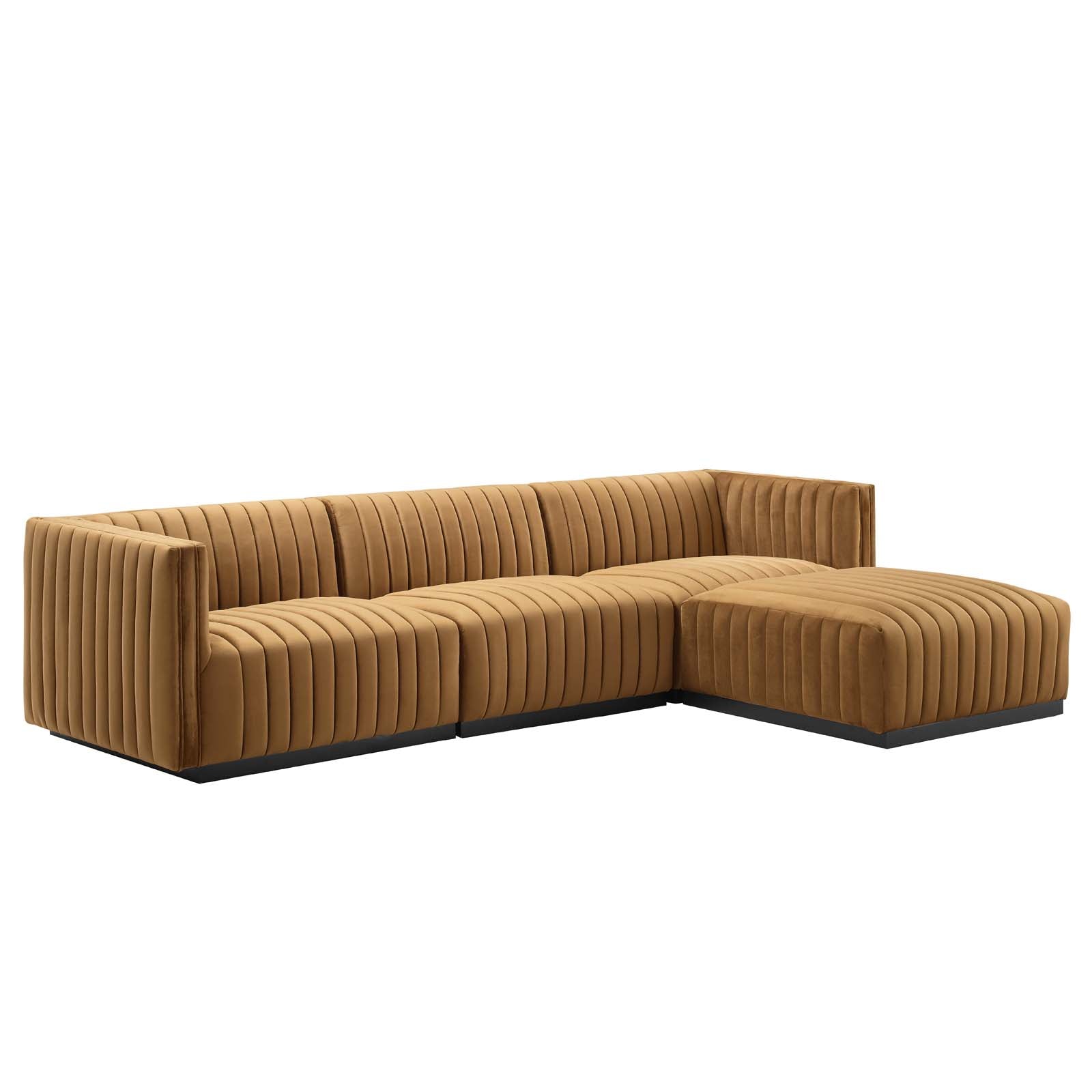 Modway Sectional Sofas - Conjure Channel Tufted Performance Velvet 4-Piece Sectional Black