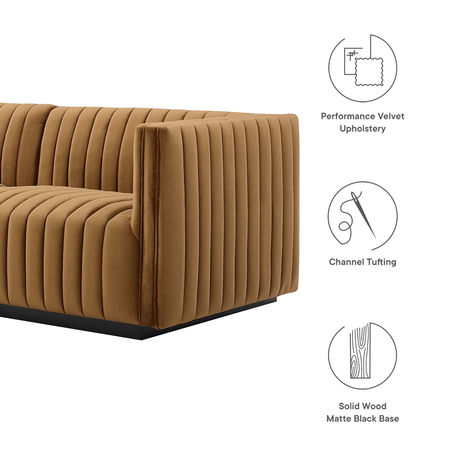 Modway Sectional Sofas - Conjure Channel Tufted Performance Velvet 4-Piece Sectional Black