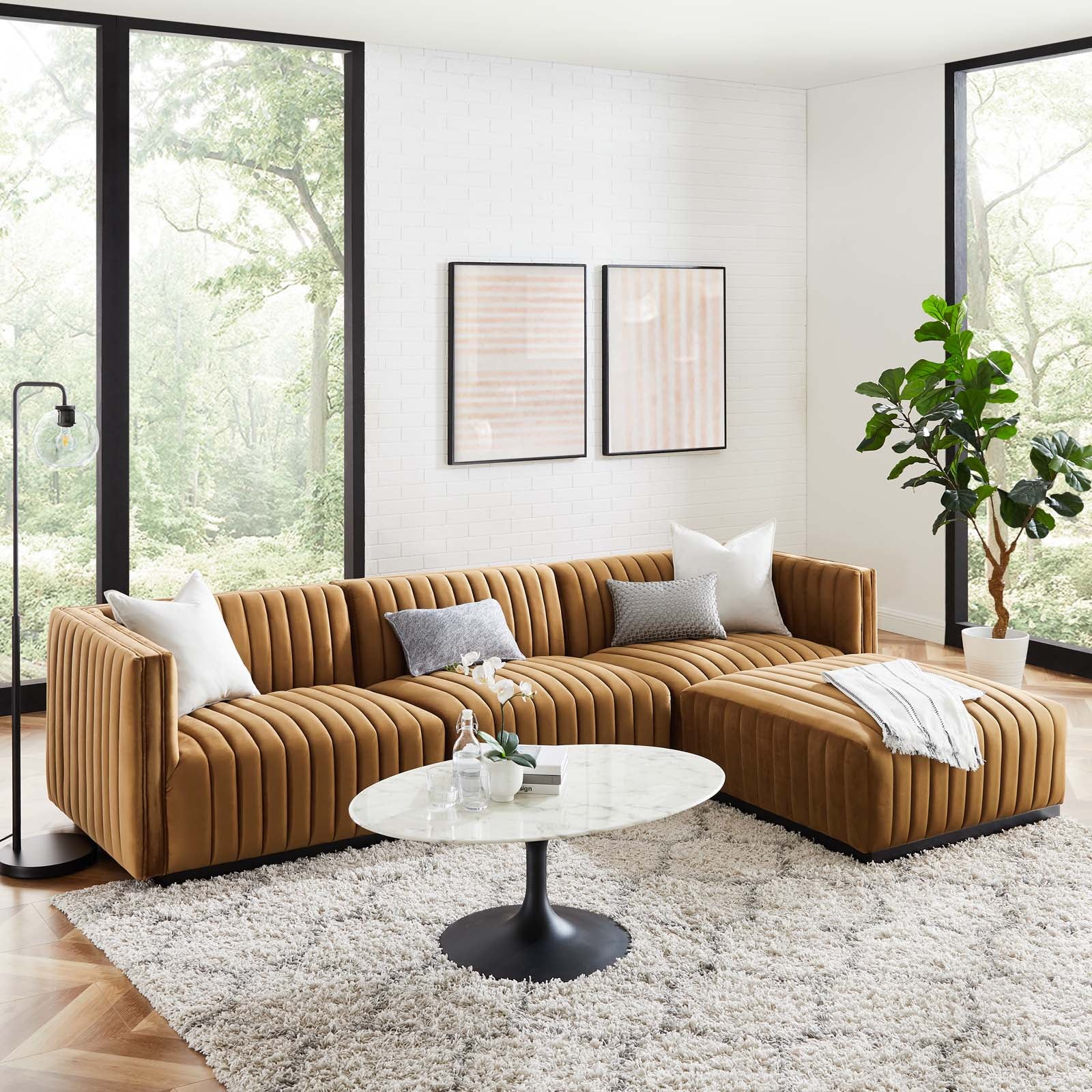 Modway Sectional Sofas - Conjure Channel Tufted Performance Velvet 4-Piece Sectional Black