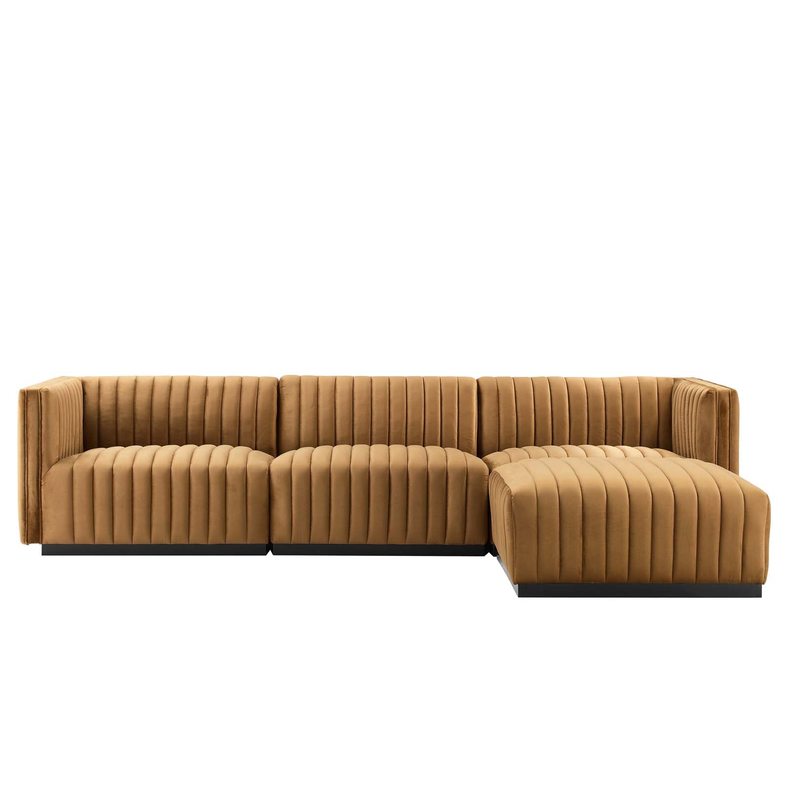 Modway Sectional Sofas - Conjure Channel Tufted Performance Velvet 4-Piece Sectional Black