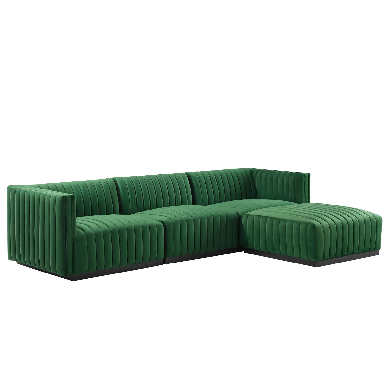 Modway Sectional Sofas - Conjure Channel Tufted Performance 28 " H Velvet 4-Piece Sectional Black Emerald