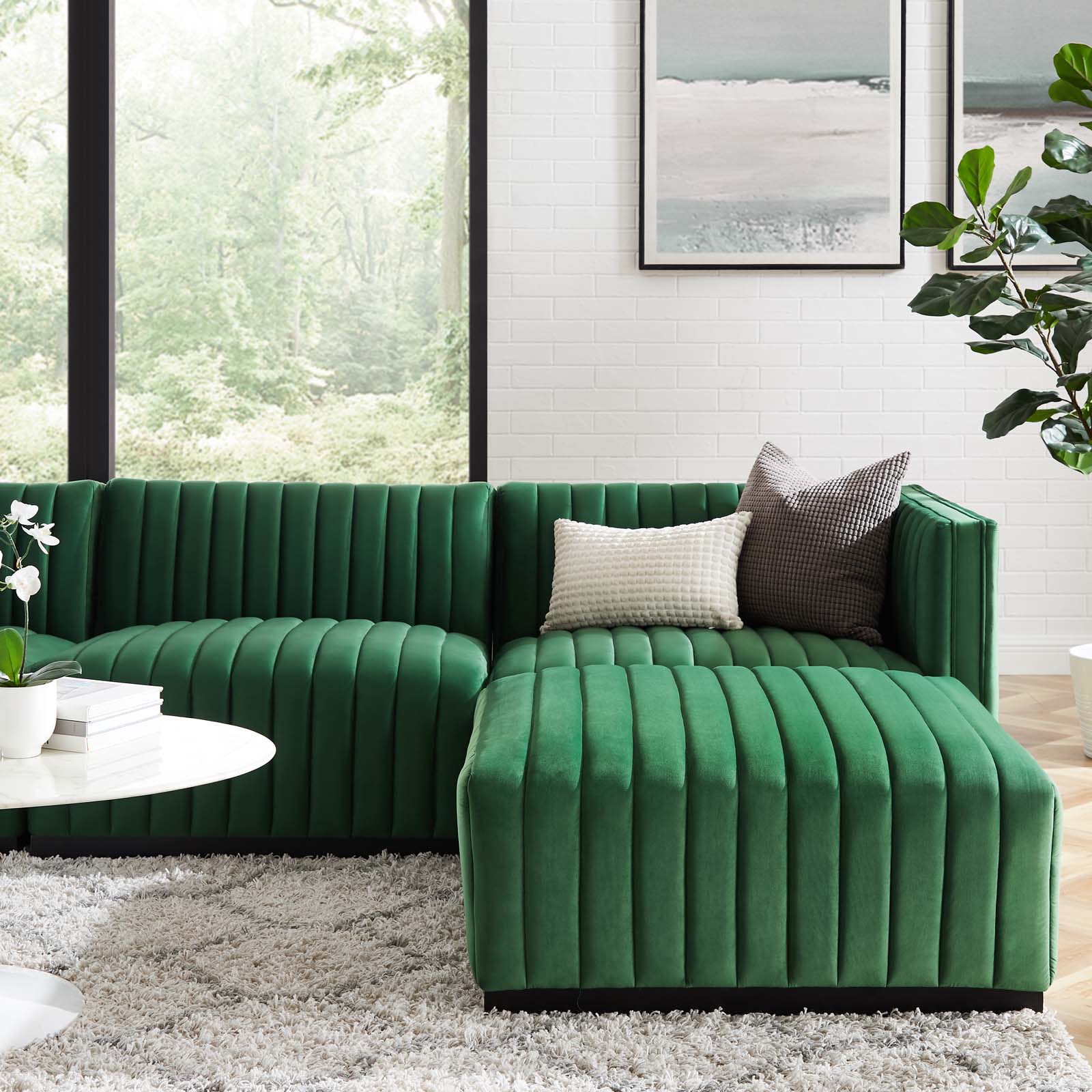 Modway Sectional Sofas - Conjure Channel Tufted Performance 28 " H Velvet 4-Piece Sectional Black Emerald