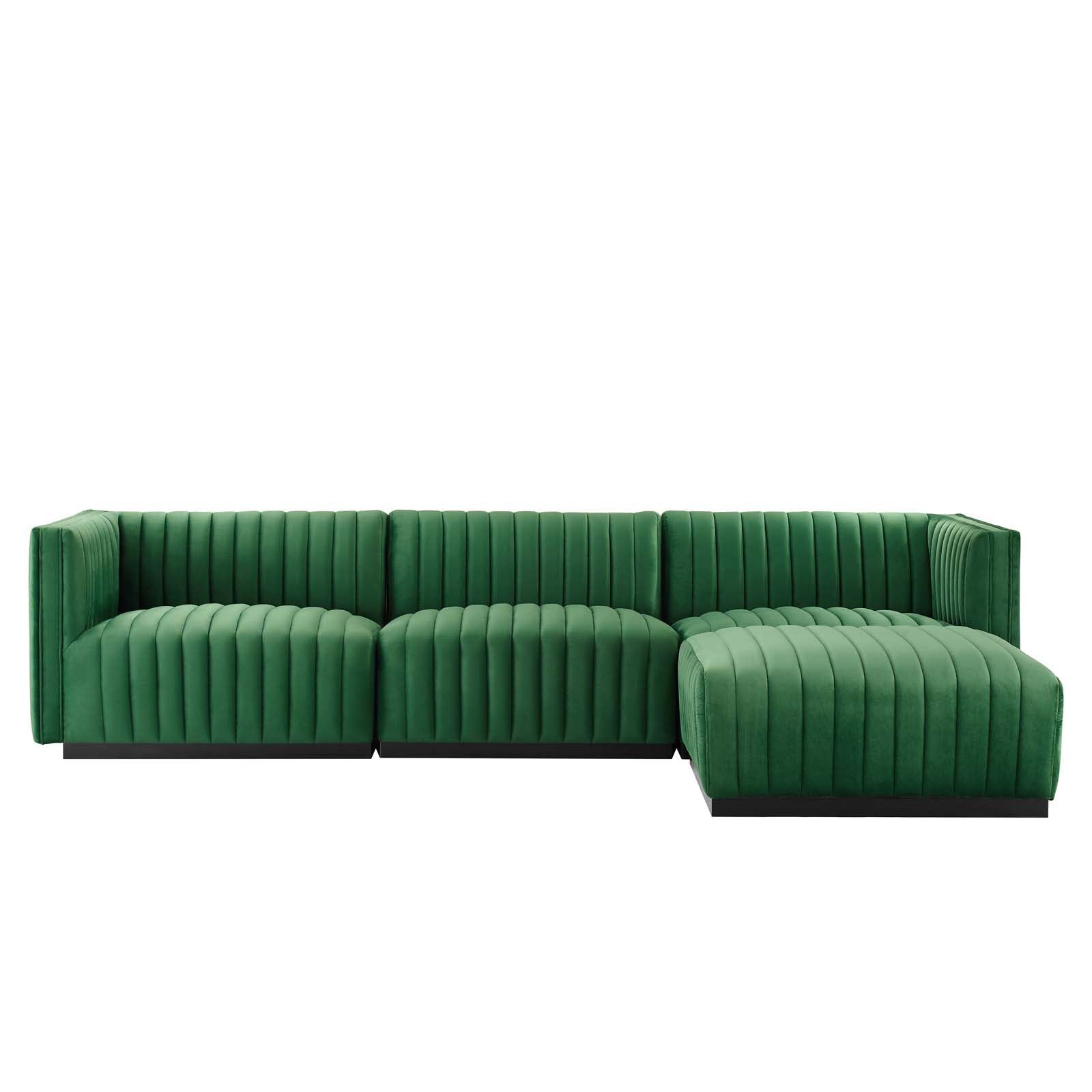 Modway Sectional Sofas - Conjure Channel Tufted Performance 28 " H Velvet 4-Piece Sectional Black Emerald