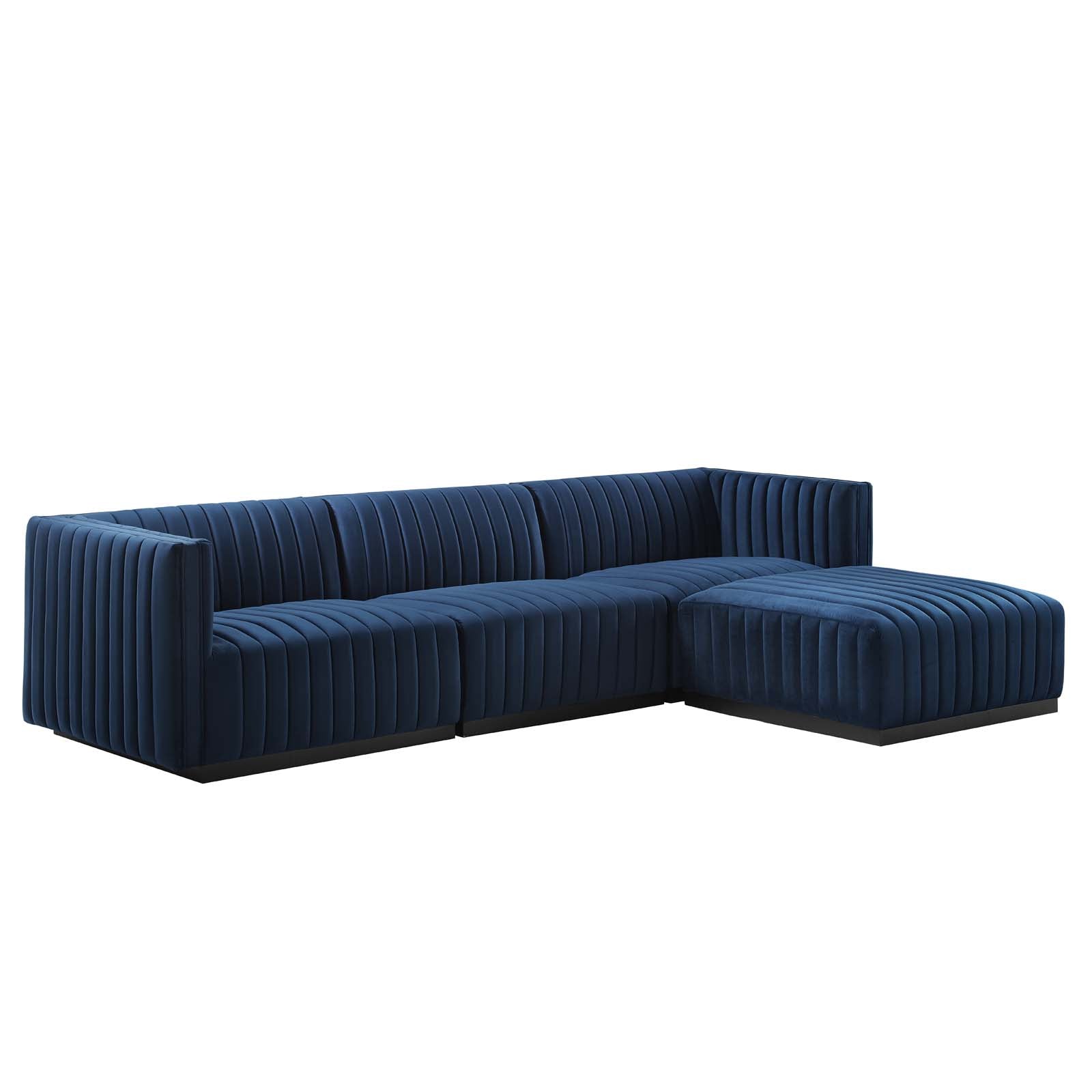 Modway Sectional Sofas - Conjure Channel Tufted Performance Velvet 4-Piece Sectional 28 " H Black Midnight Blue