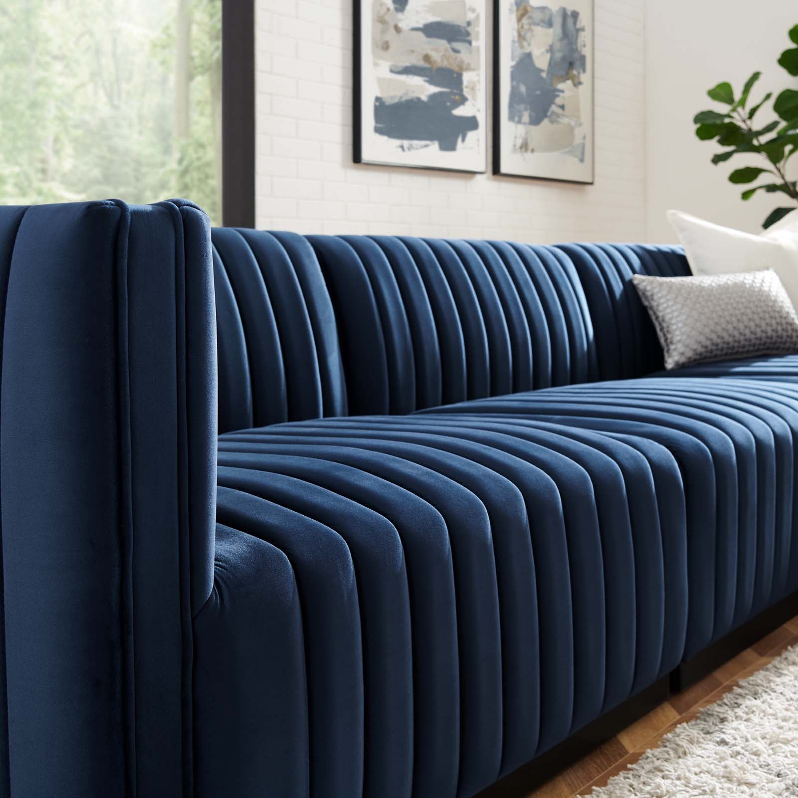 Modway Sectional Sofas - Conjure Channel Tufted Performance Velvet 4-Piece Sectional 28 " H Black Midnight Blue