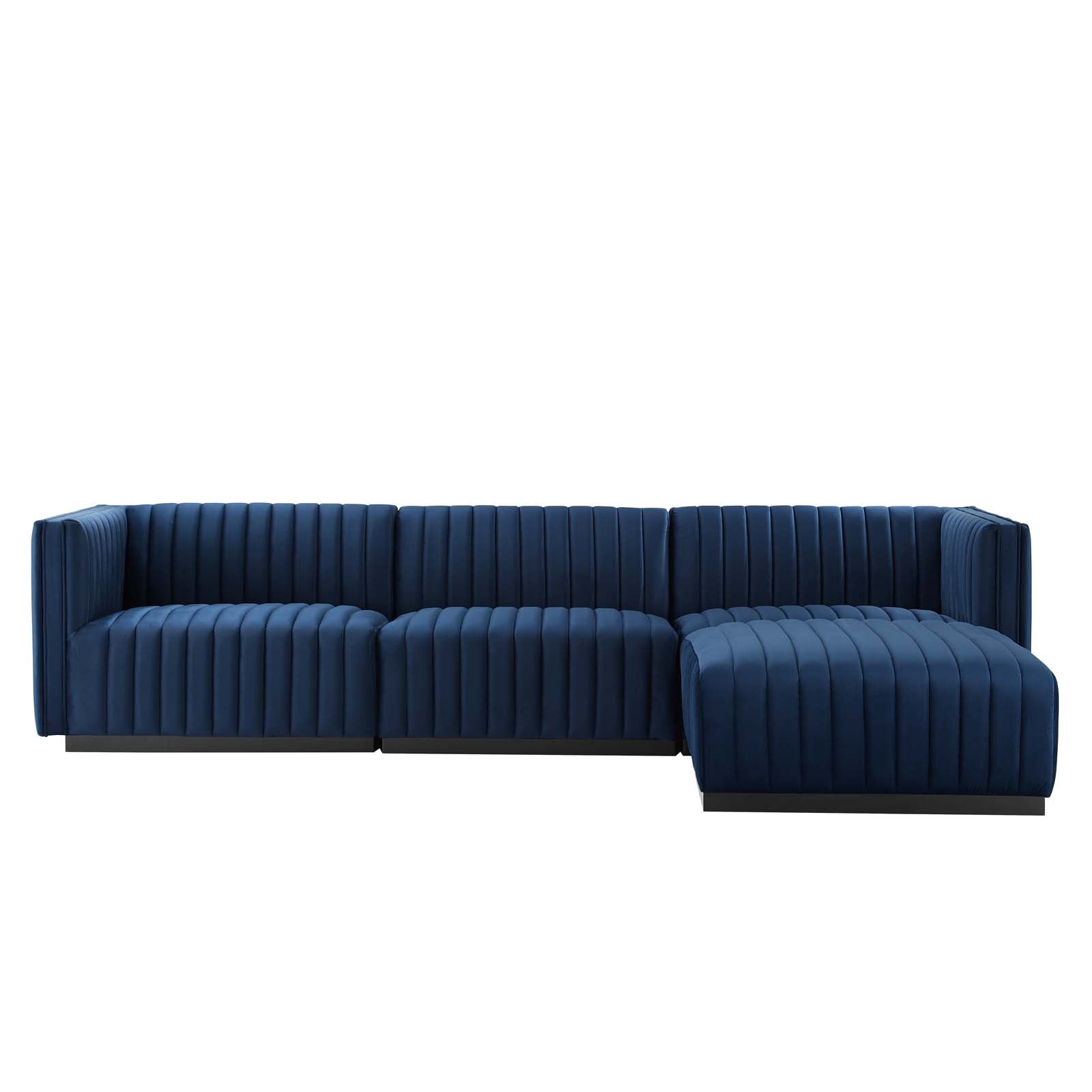 Modway Sectional Sofas - Conjure Channel Tufted Performance Velvet 4-Piece Sectional 28 " H Black Midnight Blue