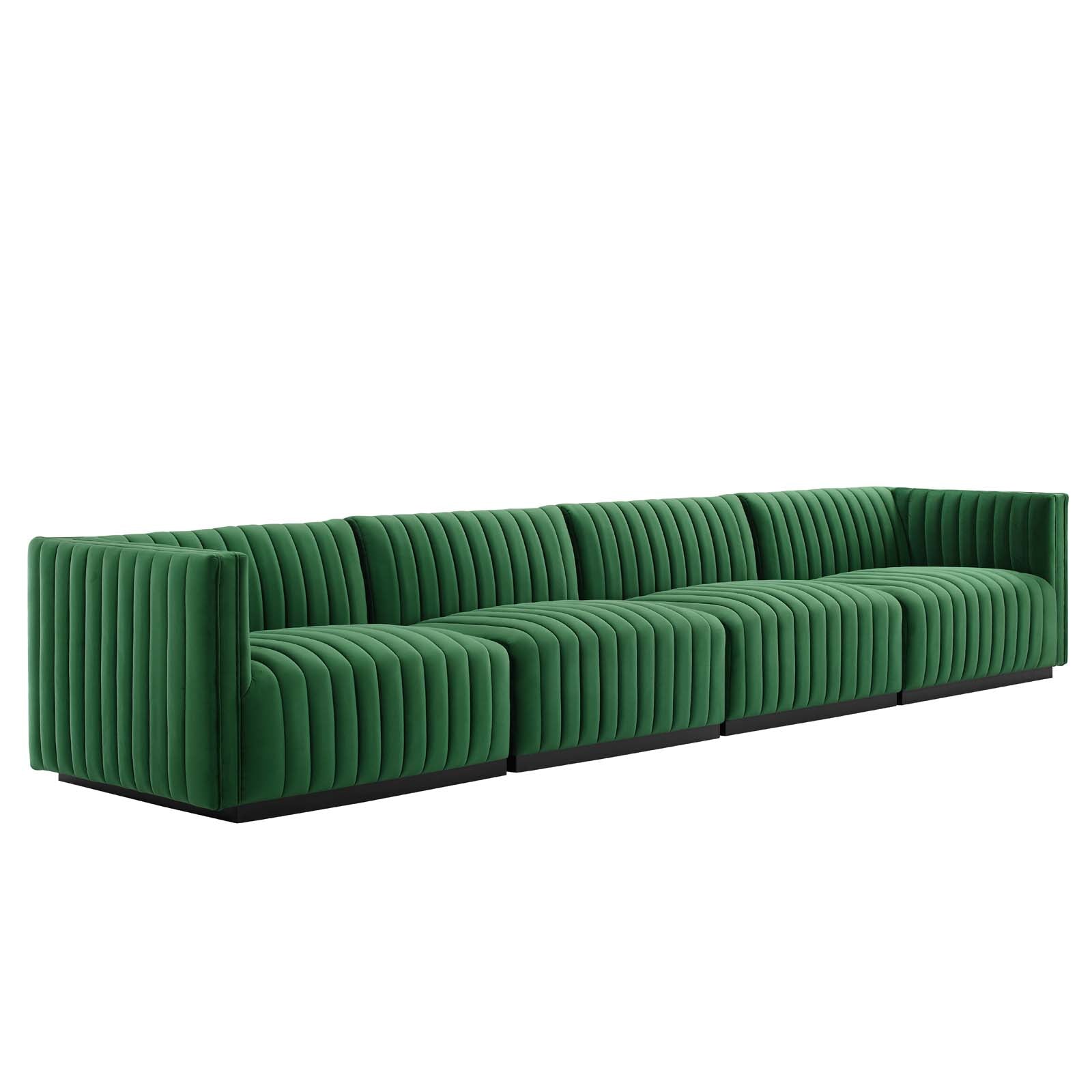 Modway Sofas & Couches - Conjure Channel Tufted Performance Velvet 4-Piece Sofa Black Emerald