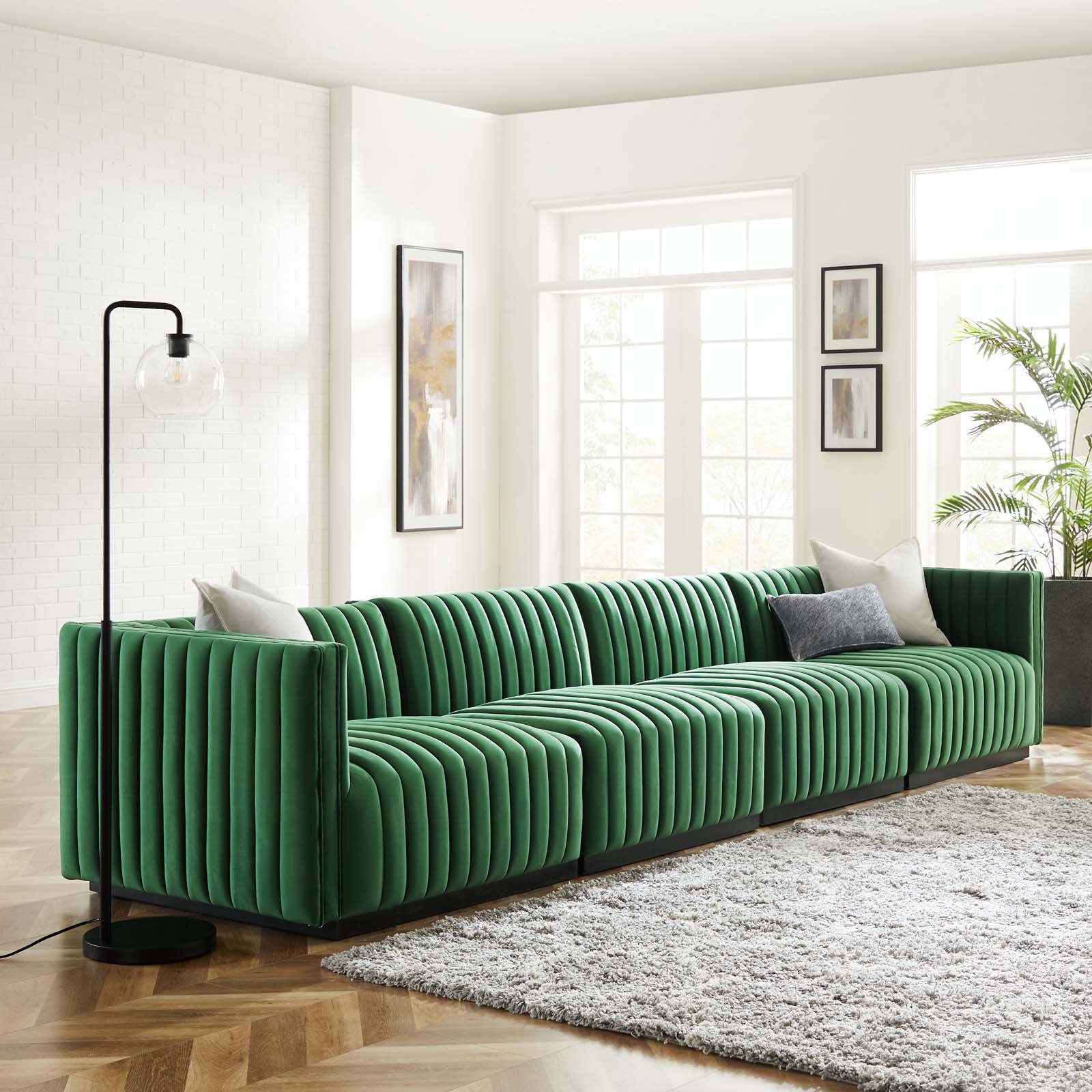 Modway Sofas & Couches - Conjure Channel Tufted Performance Velvet 4-Piece Sofa Black Emerald