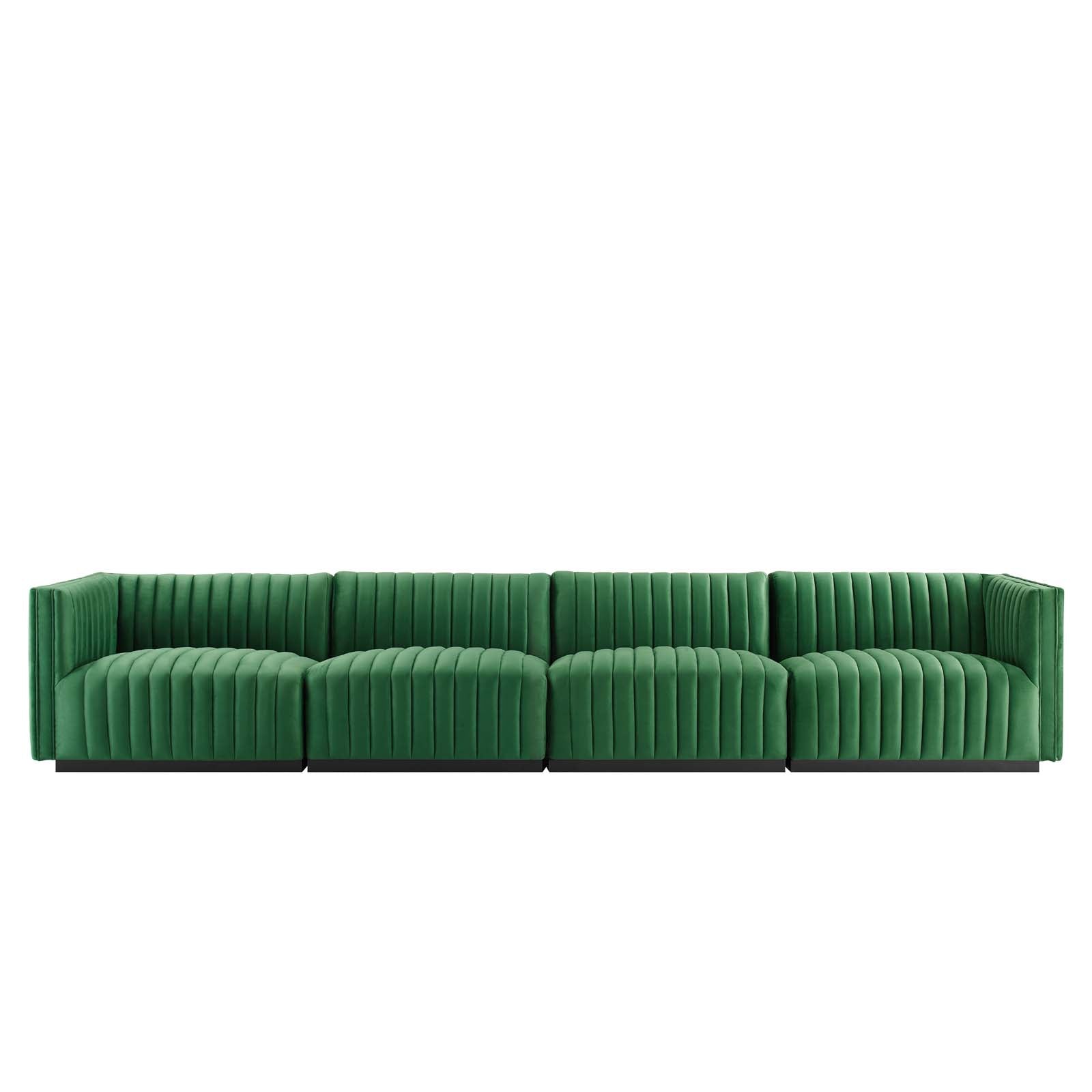 Modway Sofas & Couches - Conjure Channel Tufted Performance Velvet 4-Piece Sofa Black Emerald