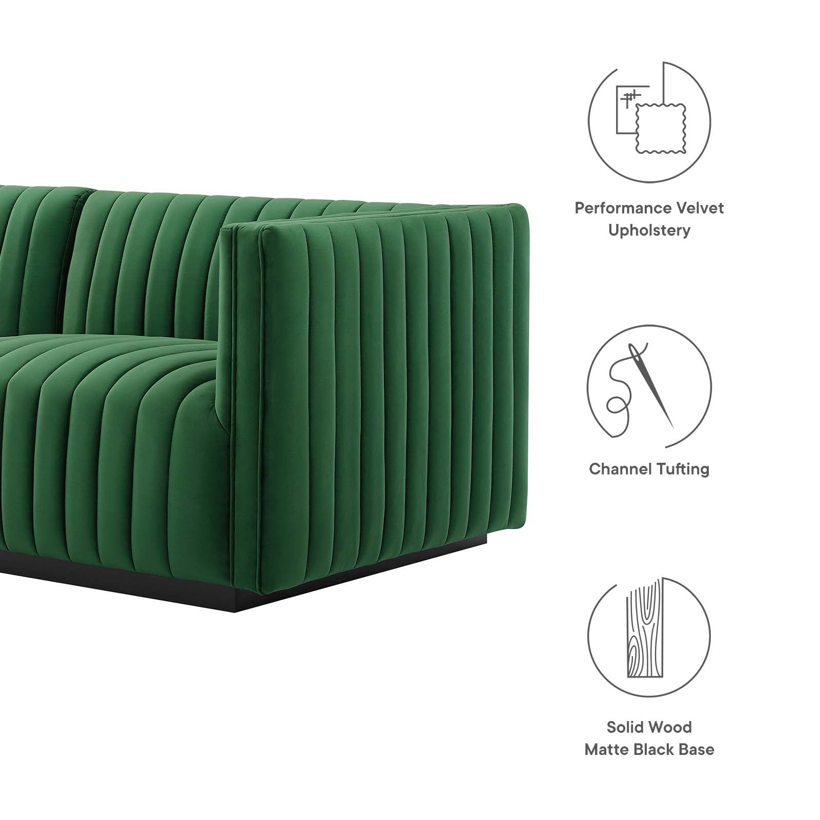 Modway Sectional Sofas - Conjure Channel Tufted Performance Plywood Velvet 6-Piece Sectional Black Emerald